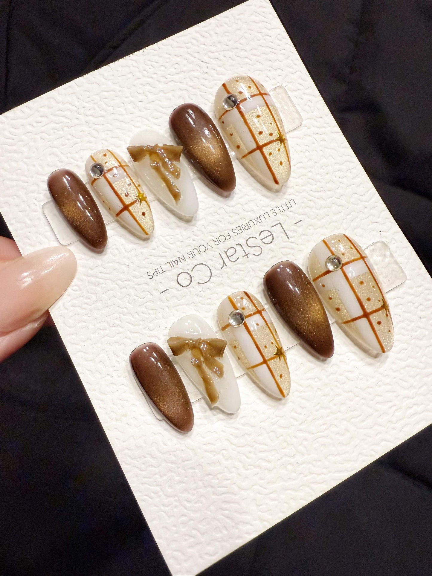 Reusable Brown Aura Chic | Handmade Press On Gel Acrylic Nails | 4for3 Timed Offer
