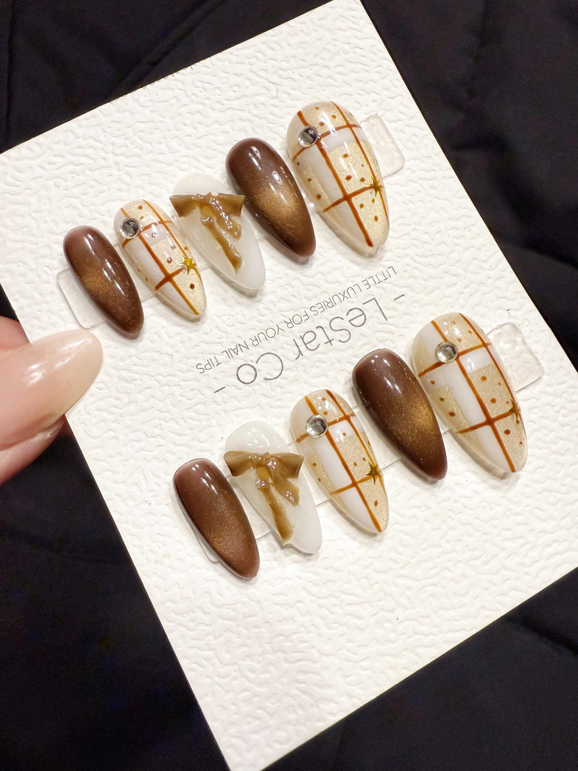 Reusable Brown Aura Chic | Handmade Press On Gel Acrylic Nails | 4for3 Timed Offer