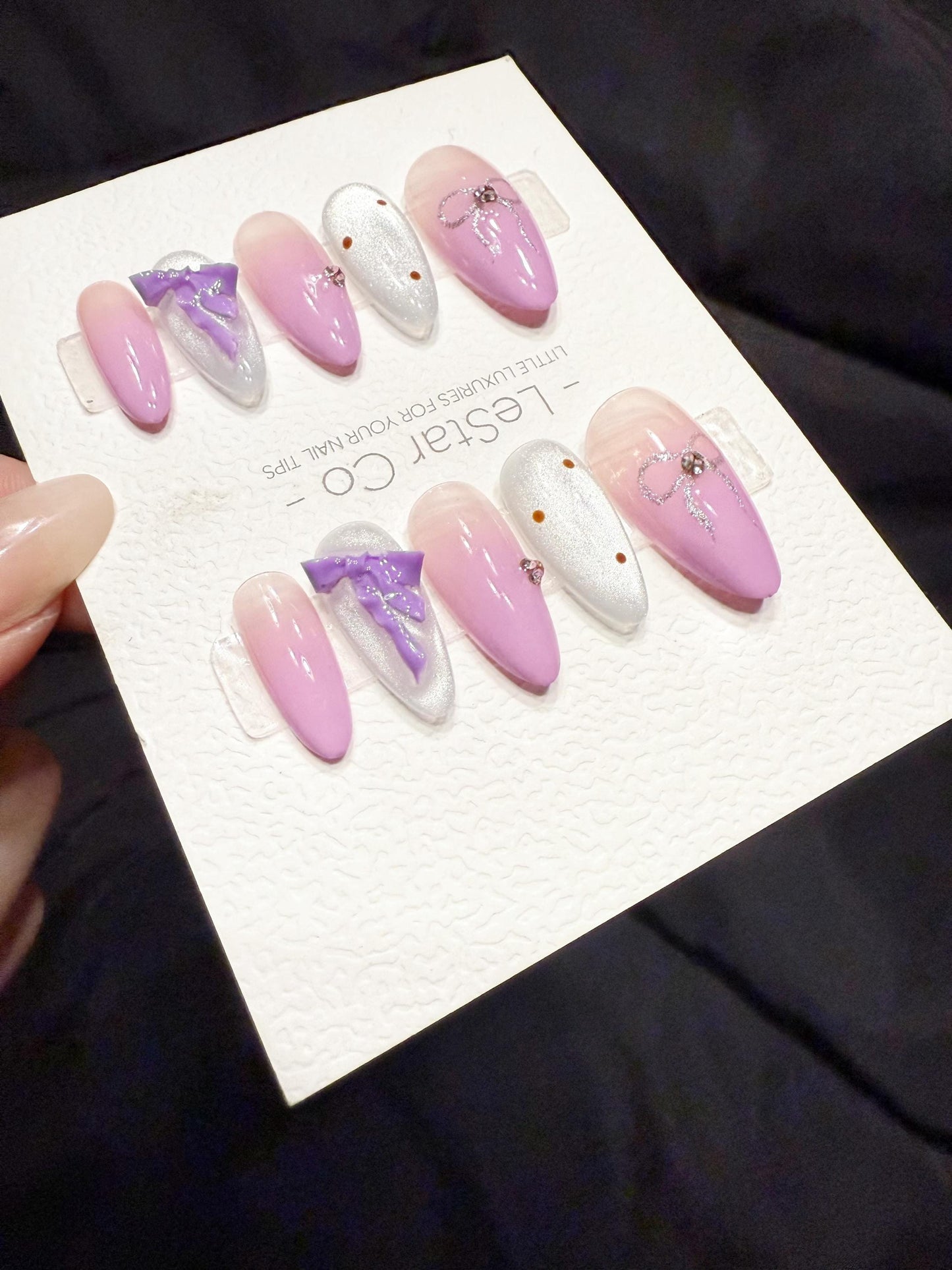 Reusable Lilac Bow Dream | Handmade Press On Gel Acrylic Nails | 4for3 Timed Offer