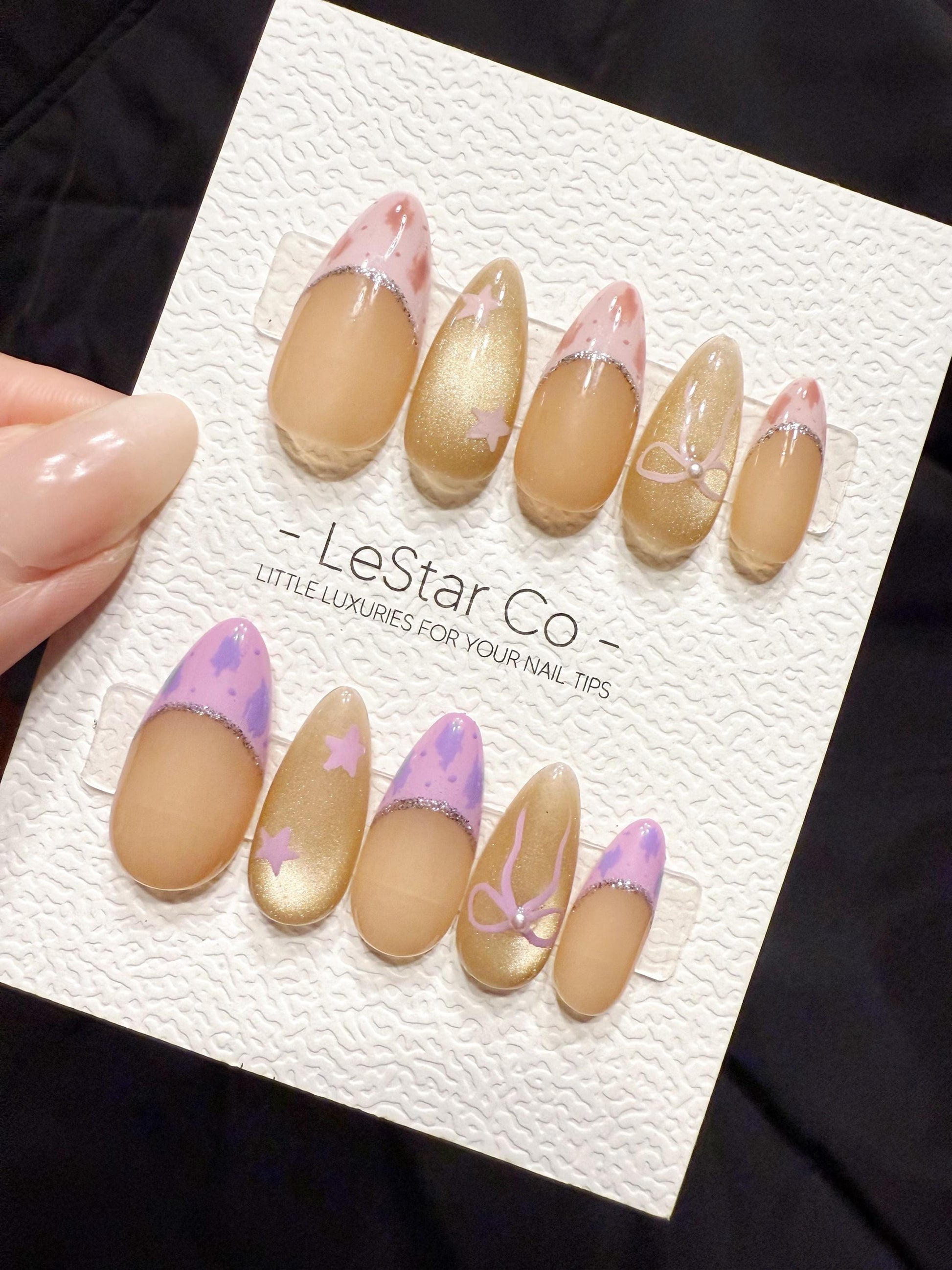 Reusable Sweet Galaxy French | Handmade Press On Gel Acrylic Nails | 4for3 Timed Offer