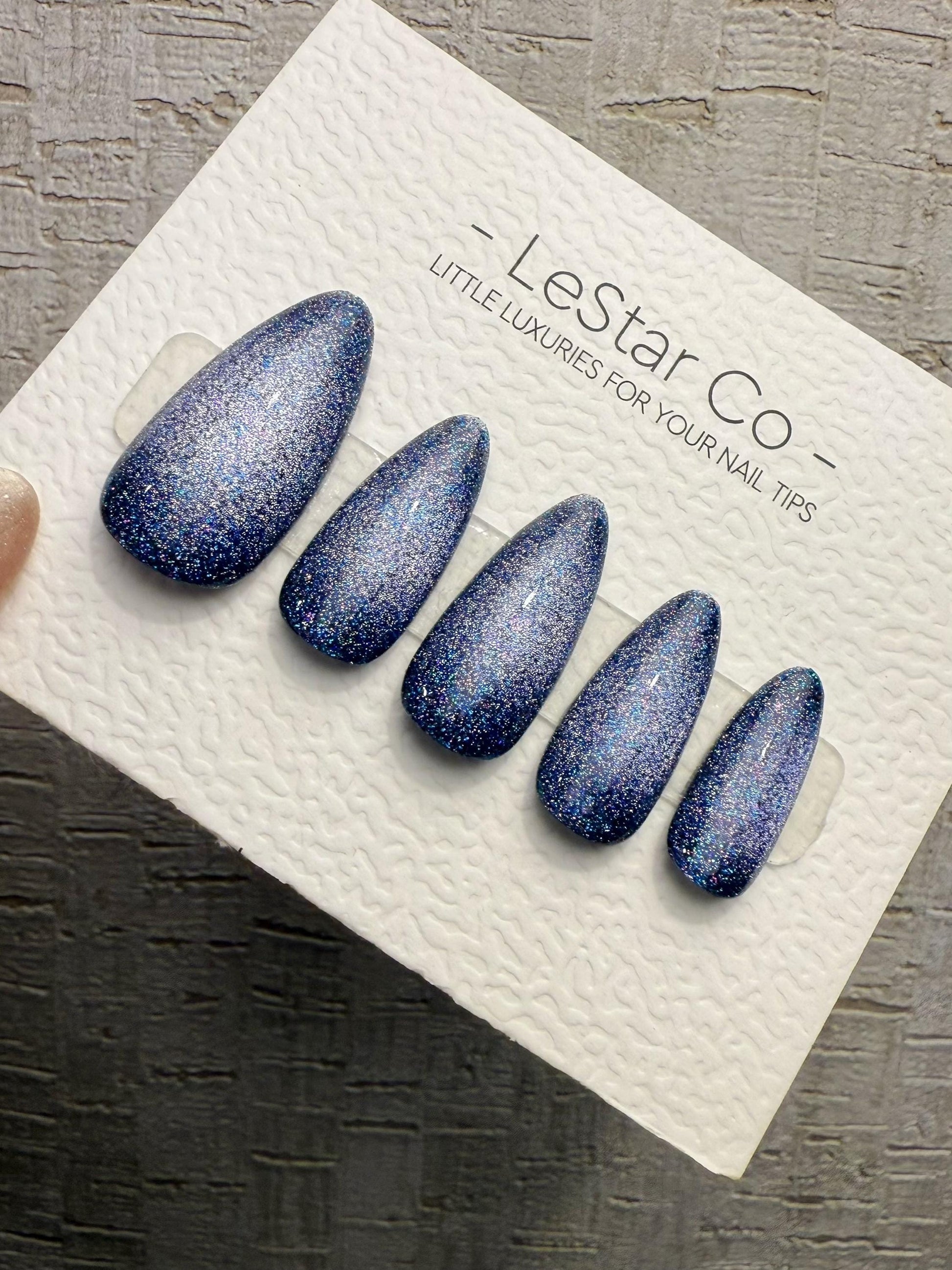 Handmade Press On Cosmic Indigo Glow Gel Acrylic Nails 4for3 Timed Offer