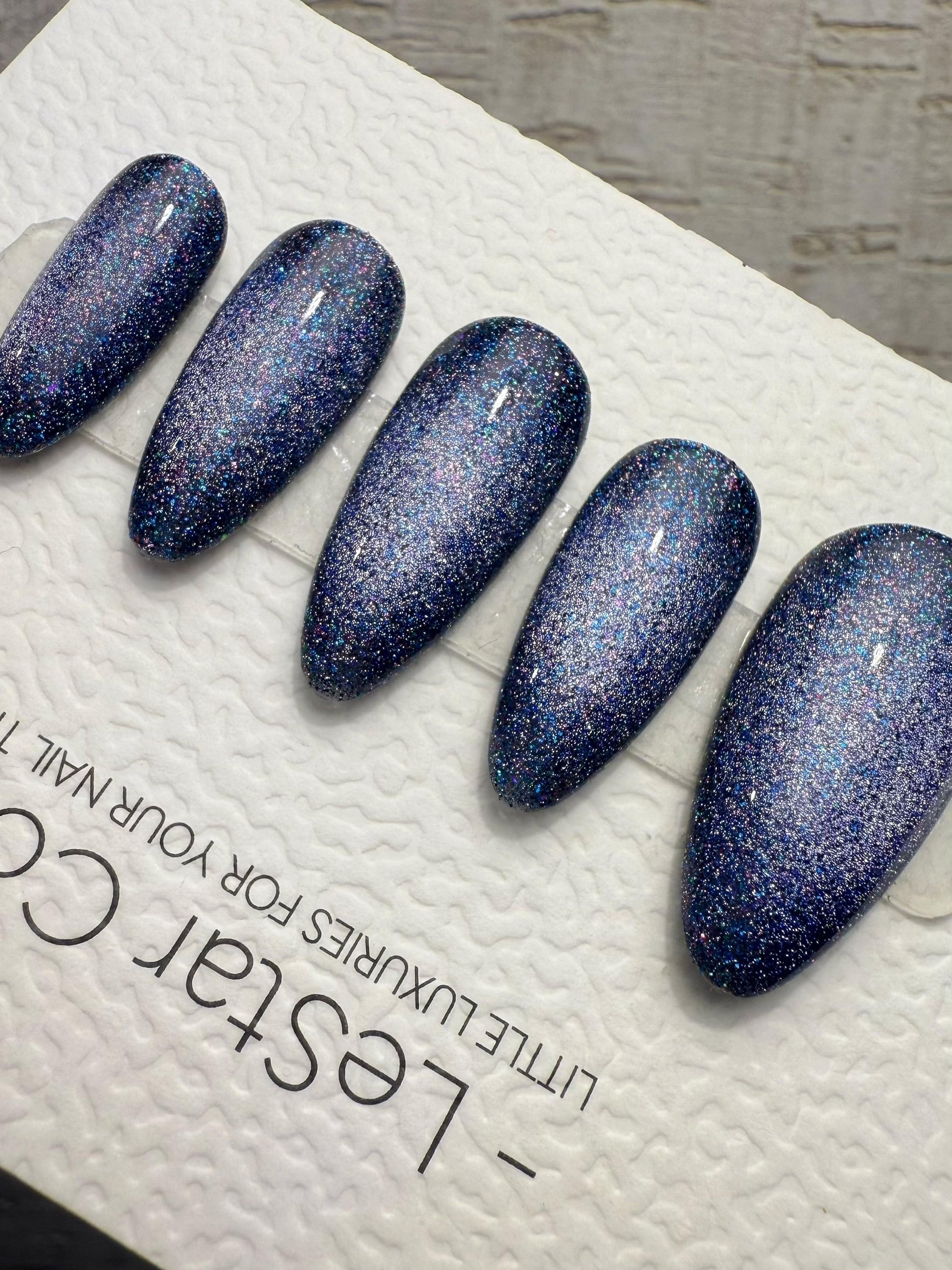 Handmade Press On Cosmic Indigo Glow Gel Acrylic Nails 4for3 Timed Offer