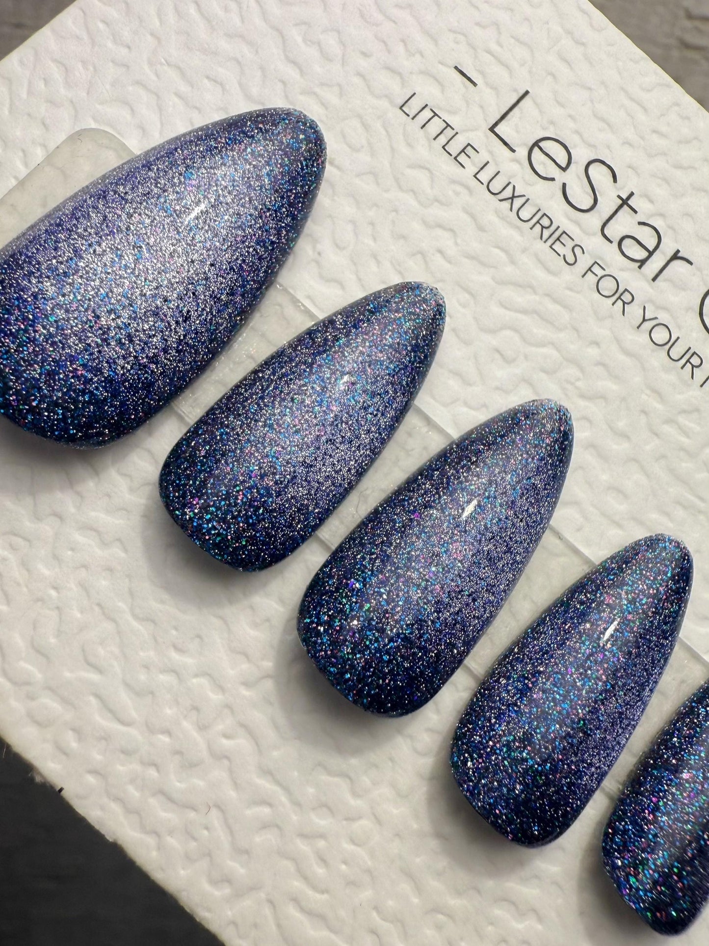 Handmade Press On Cosmic Indigo Glow Gel Acrylic Nails 4for3 Timed Offer