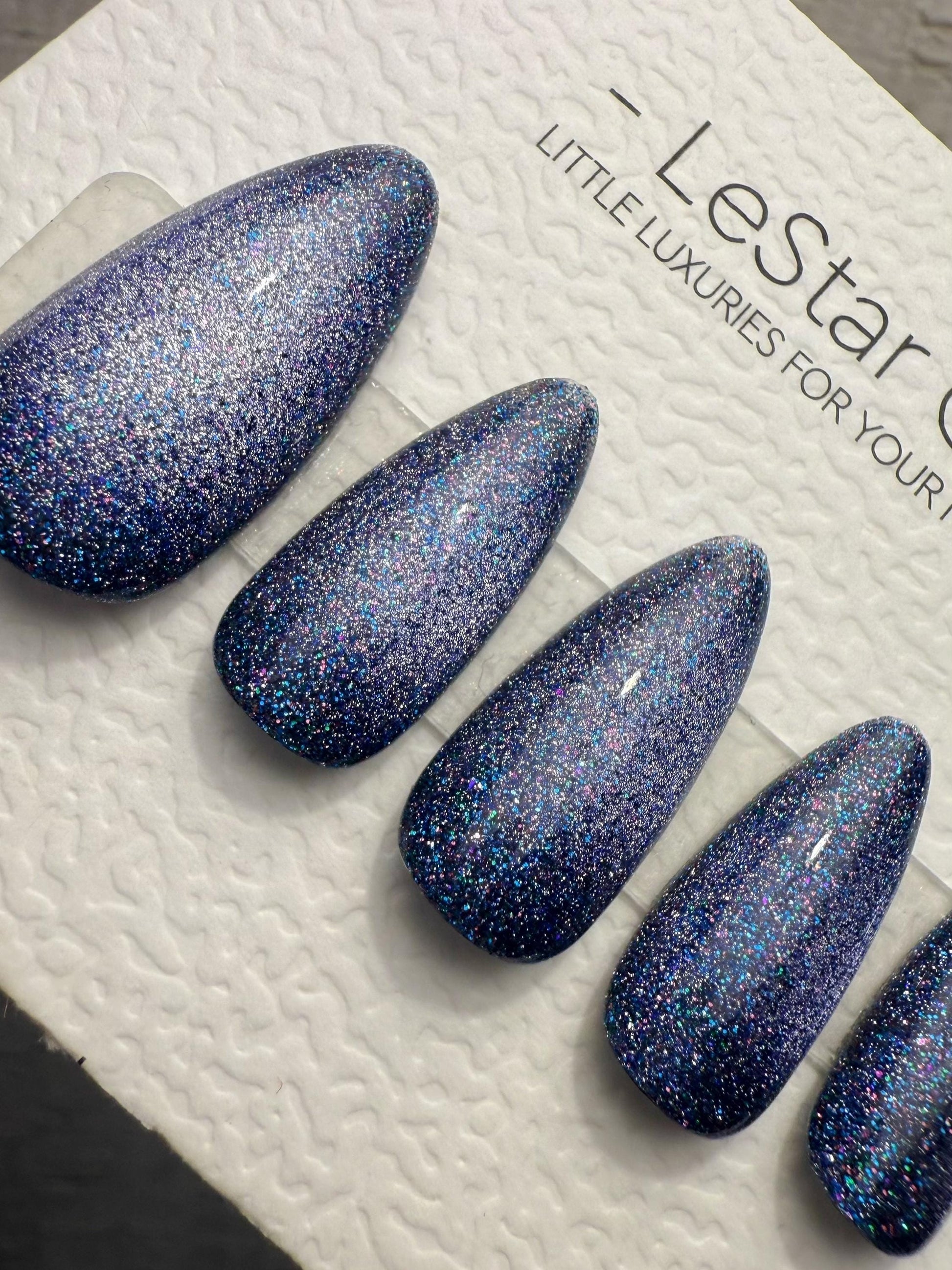 Handmade Press On Cosmic Indigo Glow Gel Acrylic Nails 4for3 Timed Offer