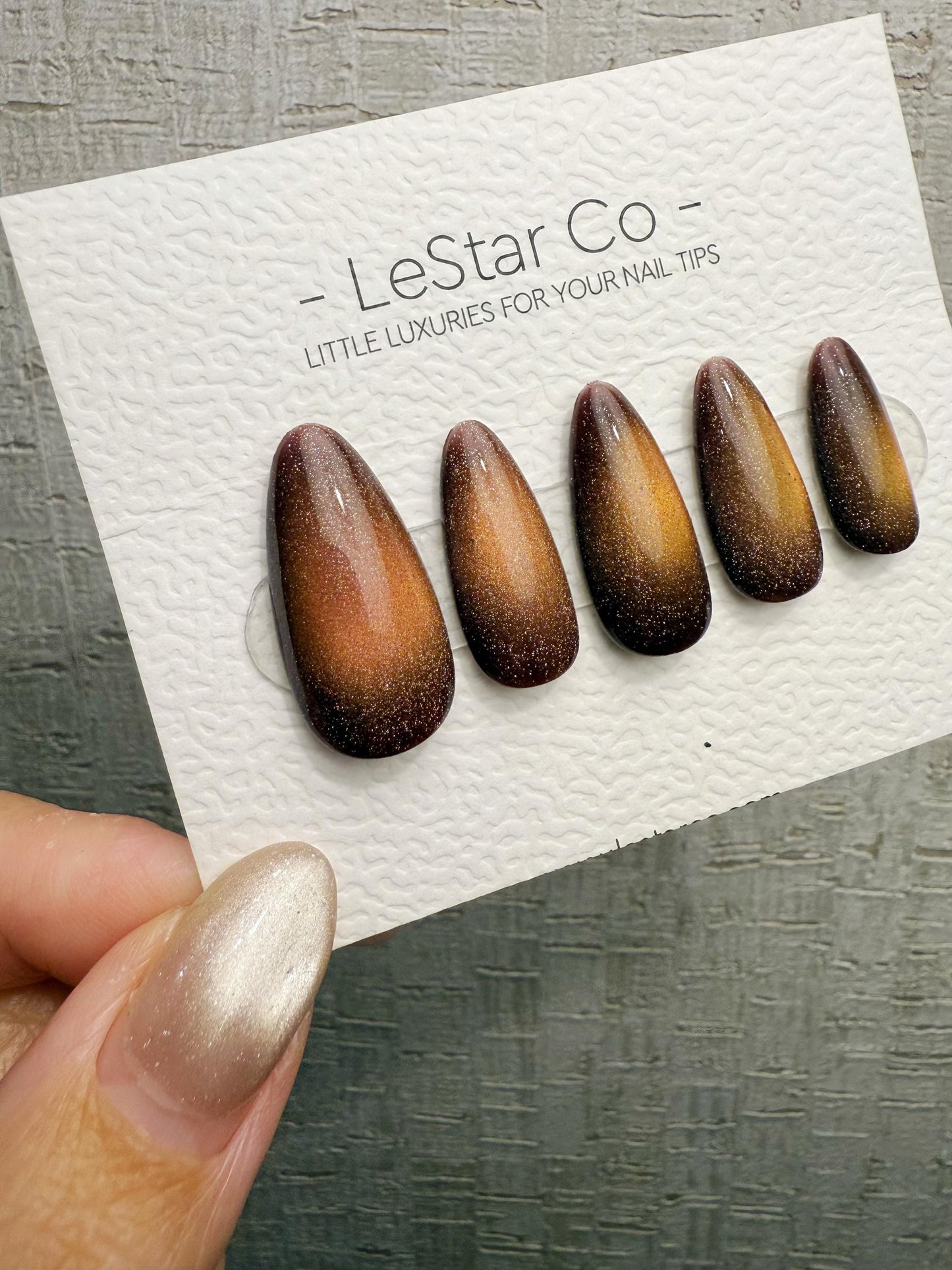 Handmade Press On Molten Bronze Glow Gel Acrylic Nails 4for3 Timed Offer