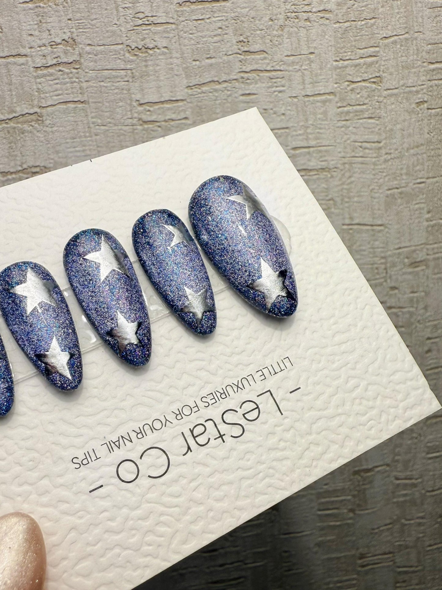 Handmade Press On Cosmic Indigo Star Cat Eye Gel Acrylic Nails 4for3 Timed Offer