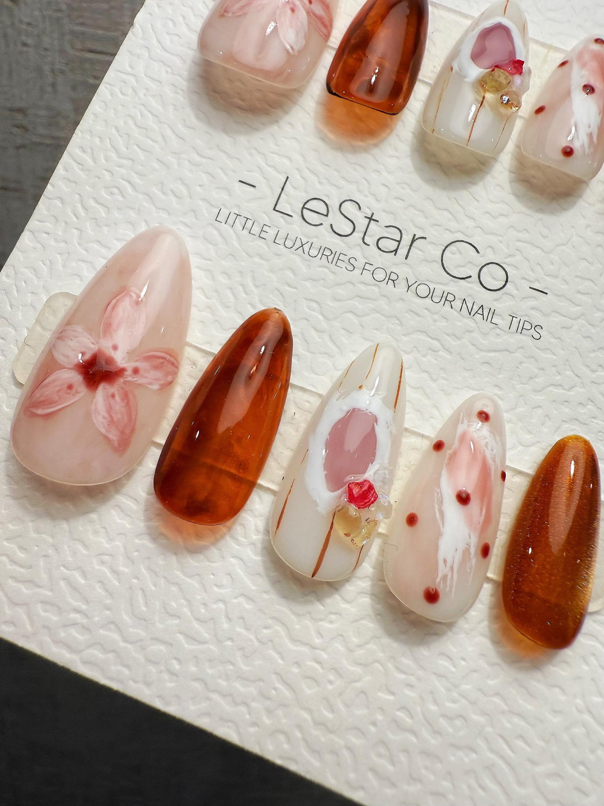 Handmade Press On Rose Tea Marble Gel Nails 4for3 Timed Offer