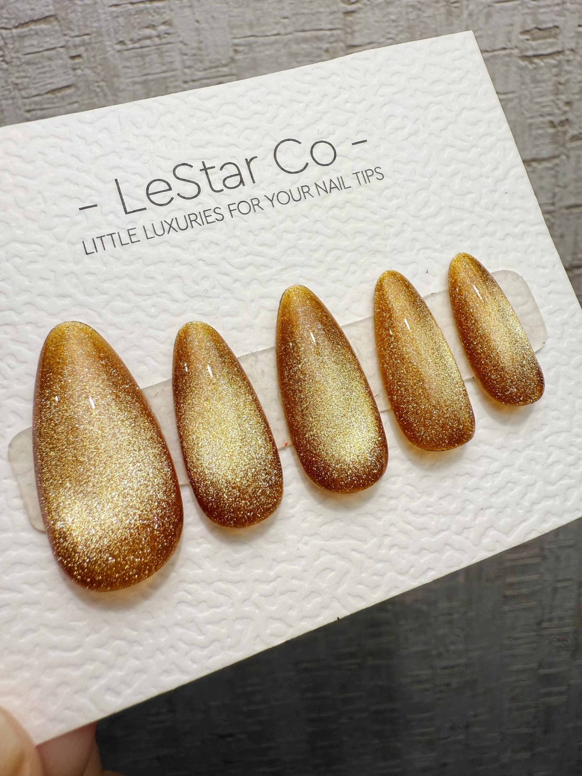 Handmade Press On Champagne Amber Cat Eye Gel Acrylic Nails 4for3 Timed Offer