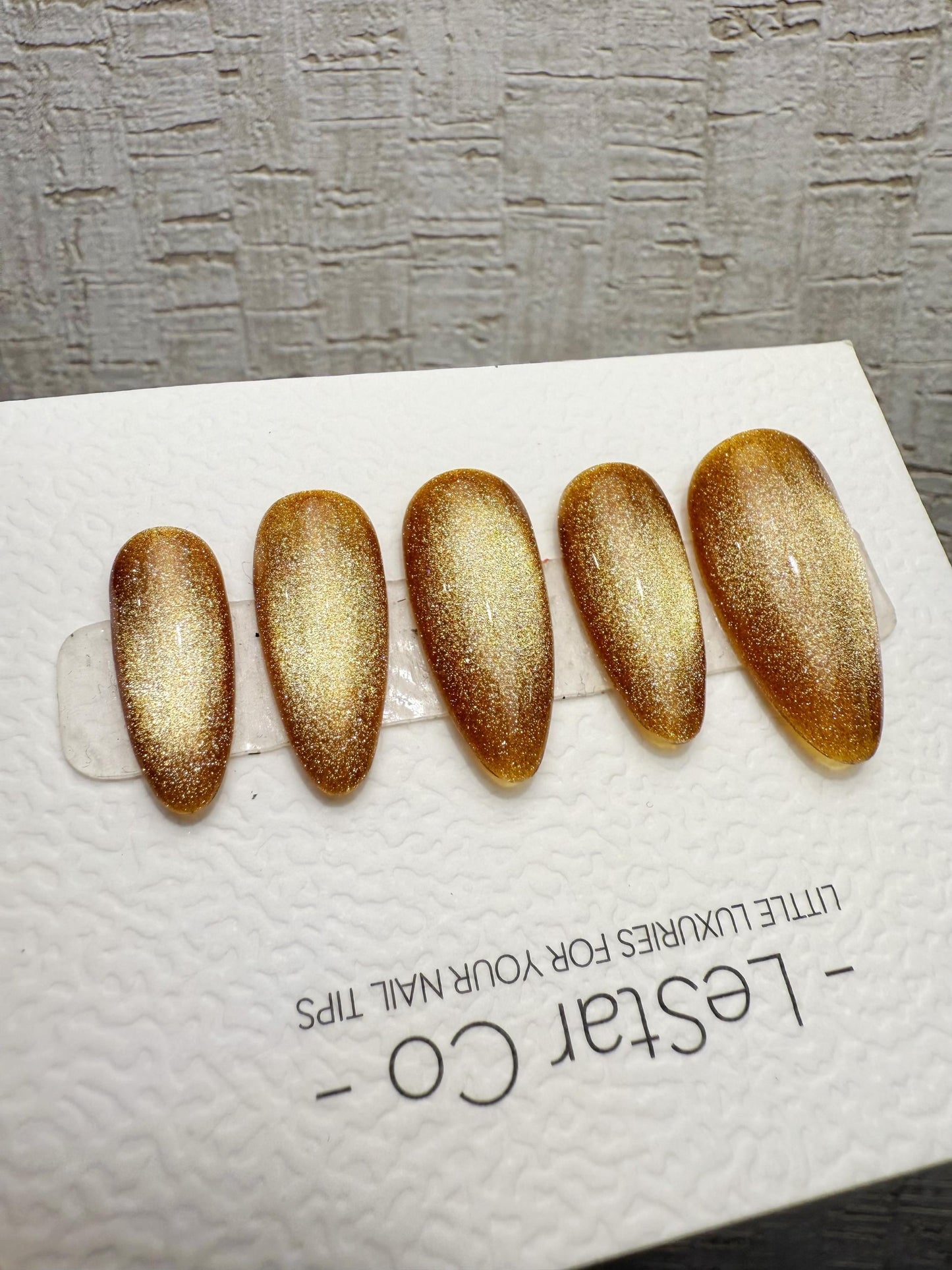 Handmade Press On Champagne Amber Cat Eye Gel Acrylic Nails 4for3 Timed Offer