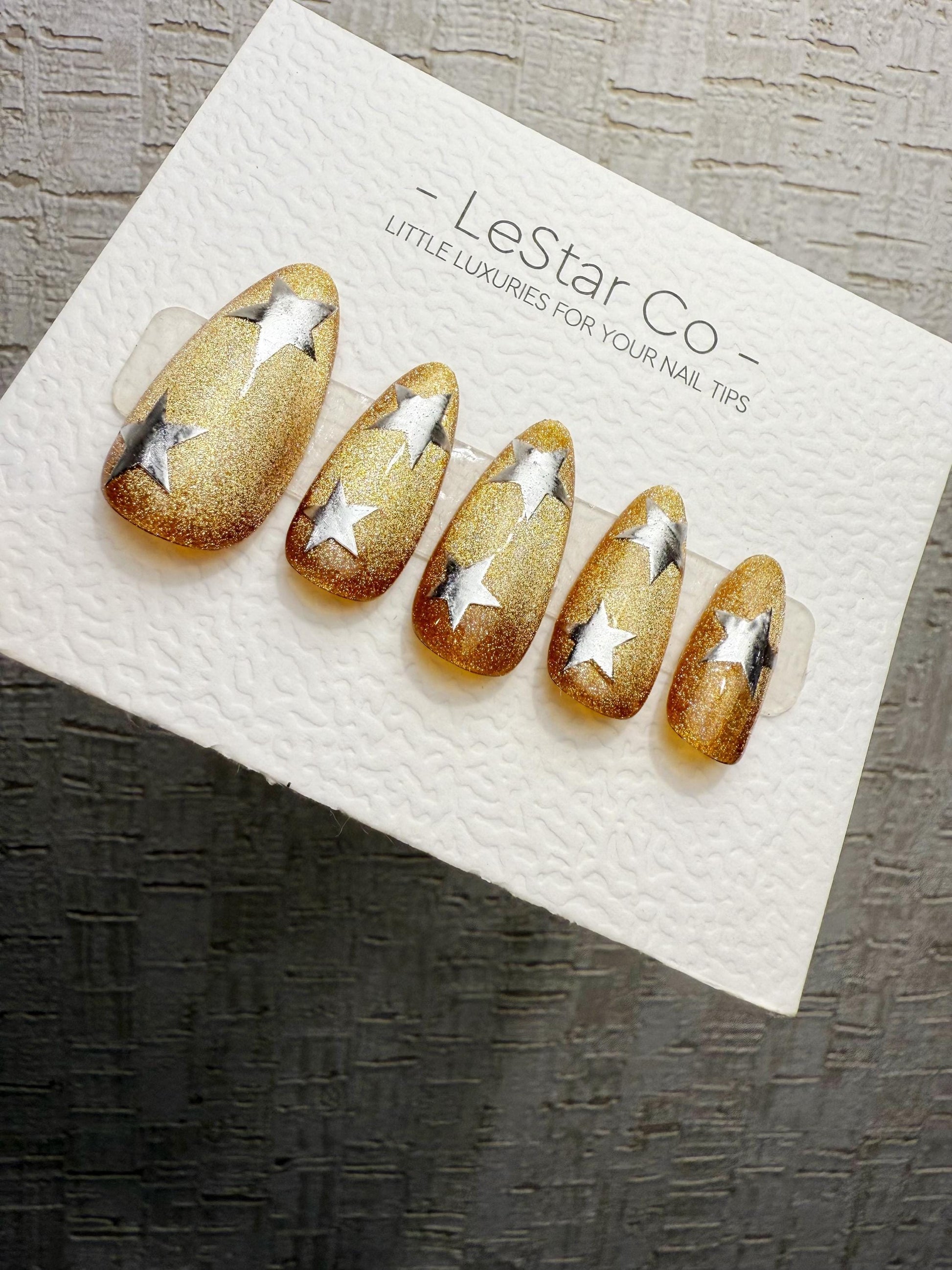 Handmade Press On Gold Star Rush Cat Eye Gel Nails 4for3 Timed Offer