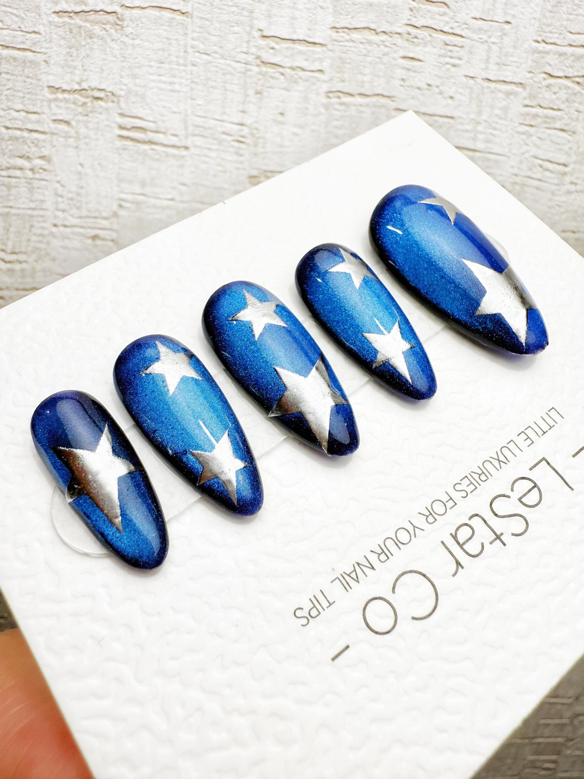 Handmade Press On Starry Ocean Beam Cat Eye Gel Nails 4for3 Timed Offer