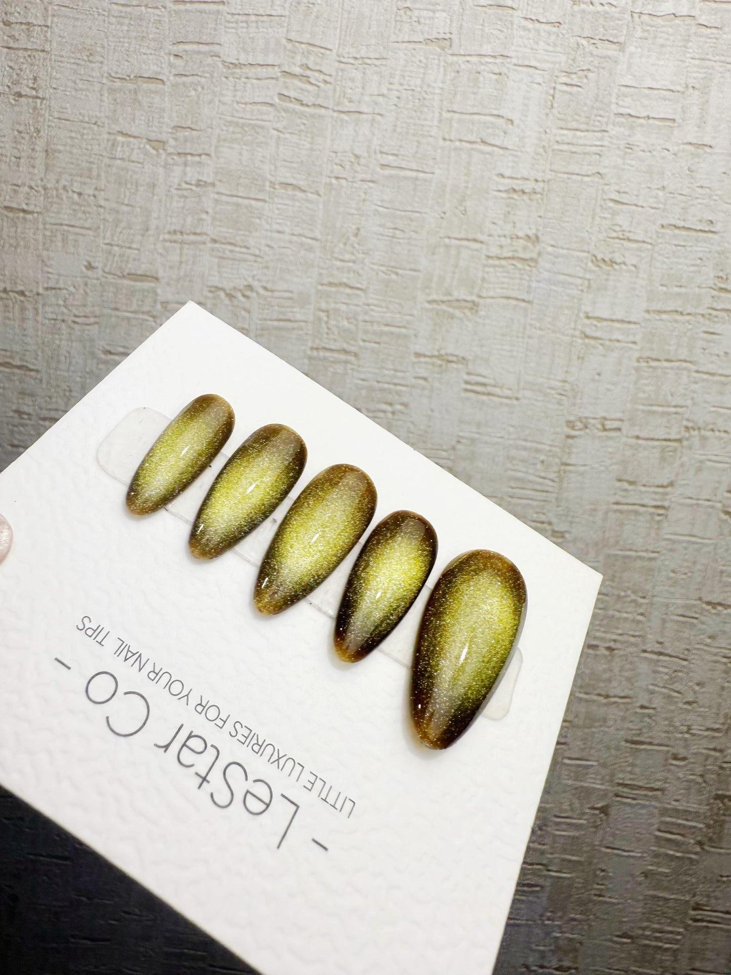 Handmade Press On Aurora Olive Cat Eye Gel Nails 4for3 Timed Offer