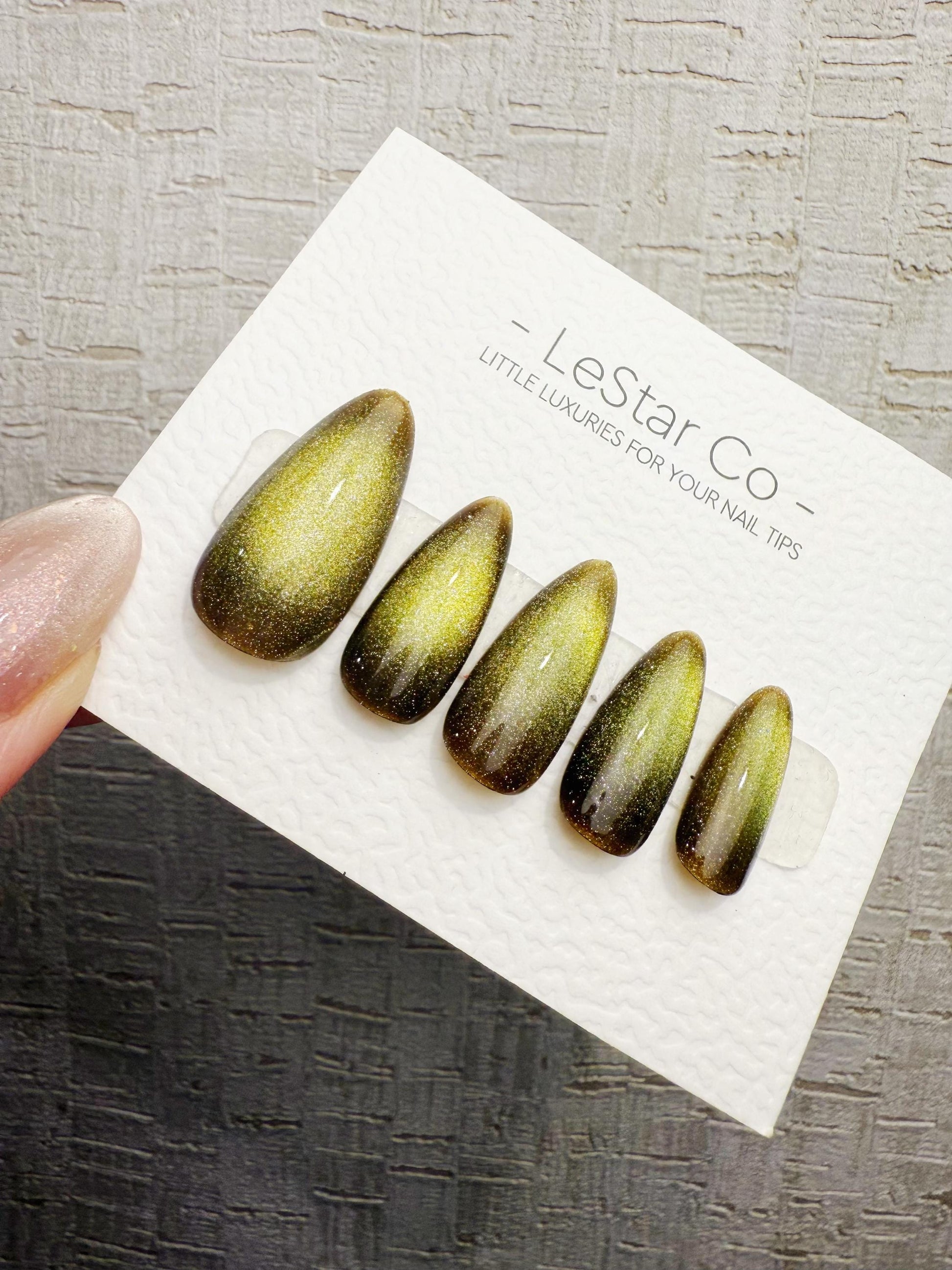 Handmade Press On Aurora Olive Cat Eye Gel Nails 4for3 Timed Offer