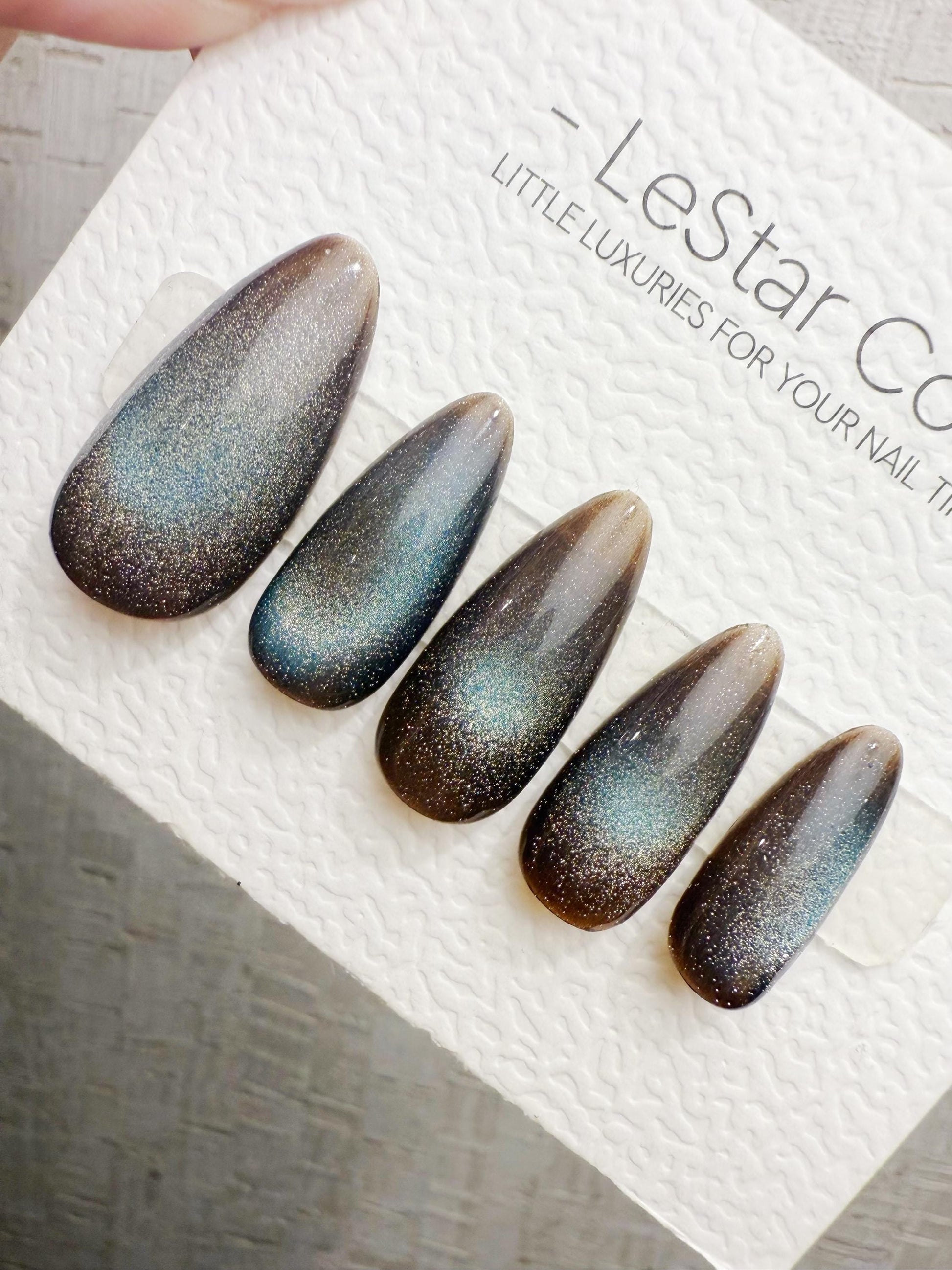 Handmade Press On Cobalt Smoke Cat Eye Gel Nails 4for3 Timed Offer