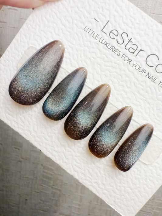 Handmade Press On Cobalt Smoke Cat Eye Gel Nails 4for3 Timed Offer