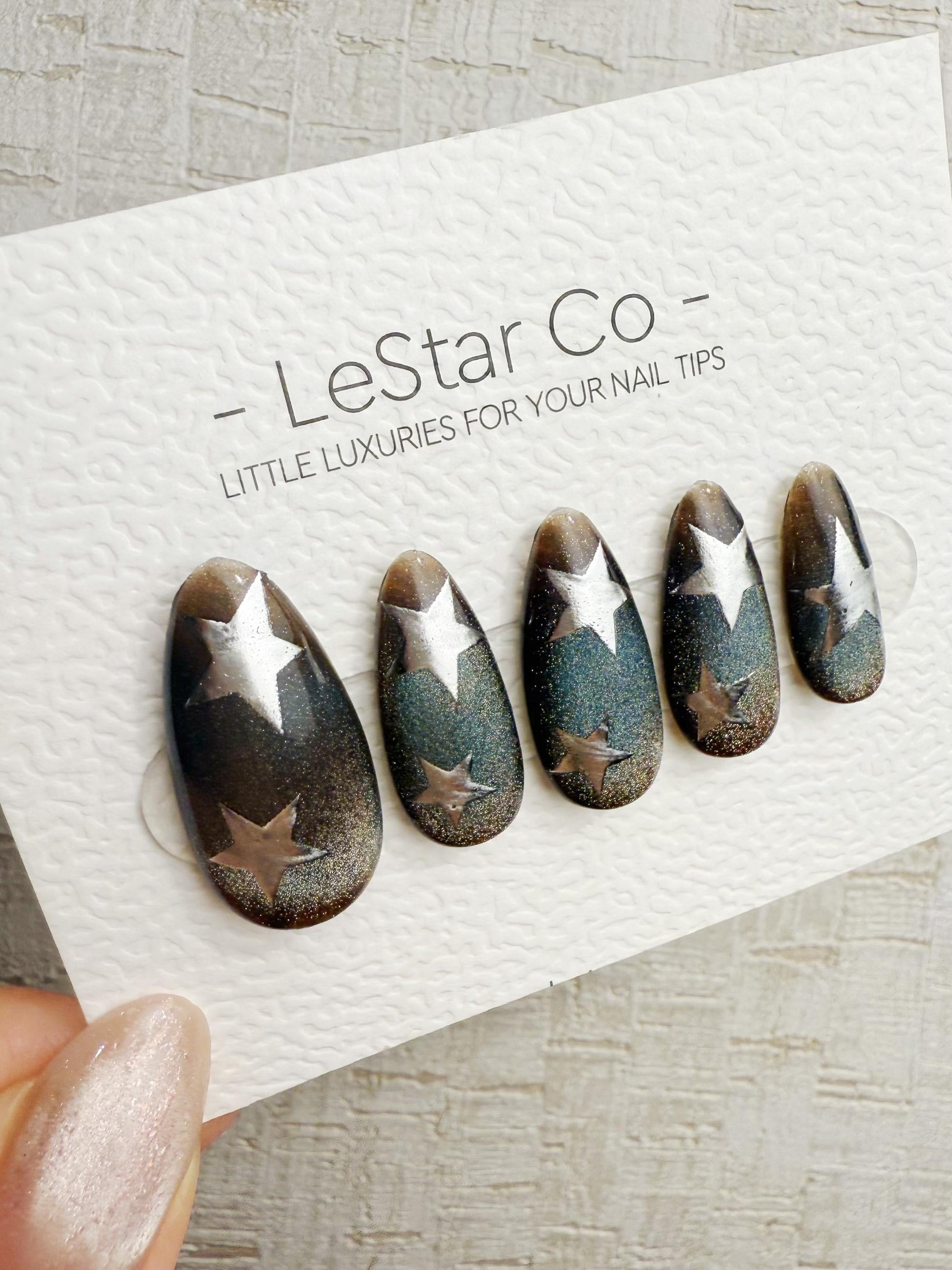 Handmade Press On Cobalt Smoke Star Cat Eye Gel Nails 4for3 Timed Offer