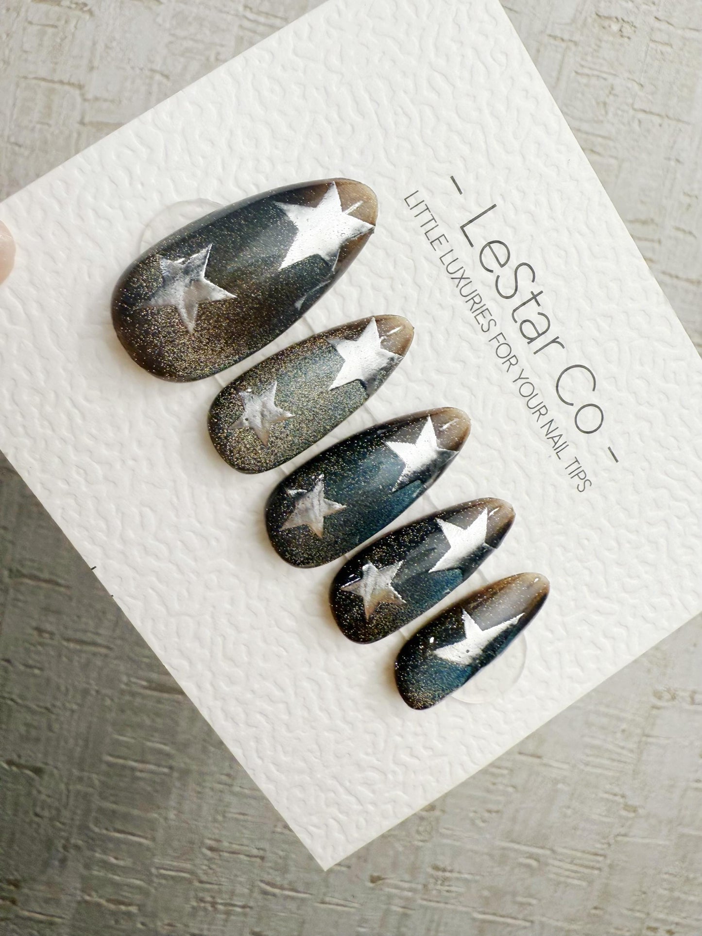 Handmade Press On Cobalt Smoke Star Cat Eye Gel Nails 4for3 Timed Offer