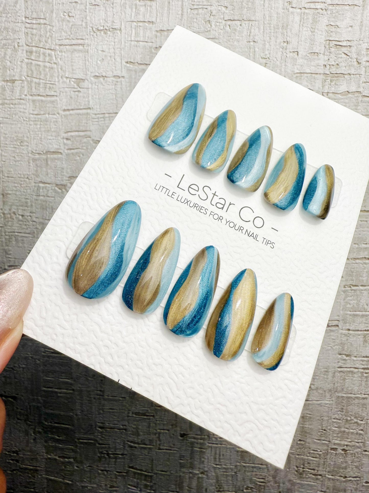 Handmade Press On Ocean Alloy Flow Gel Acrylic Nails 4for3 Timed Offer