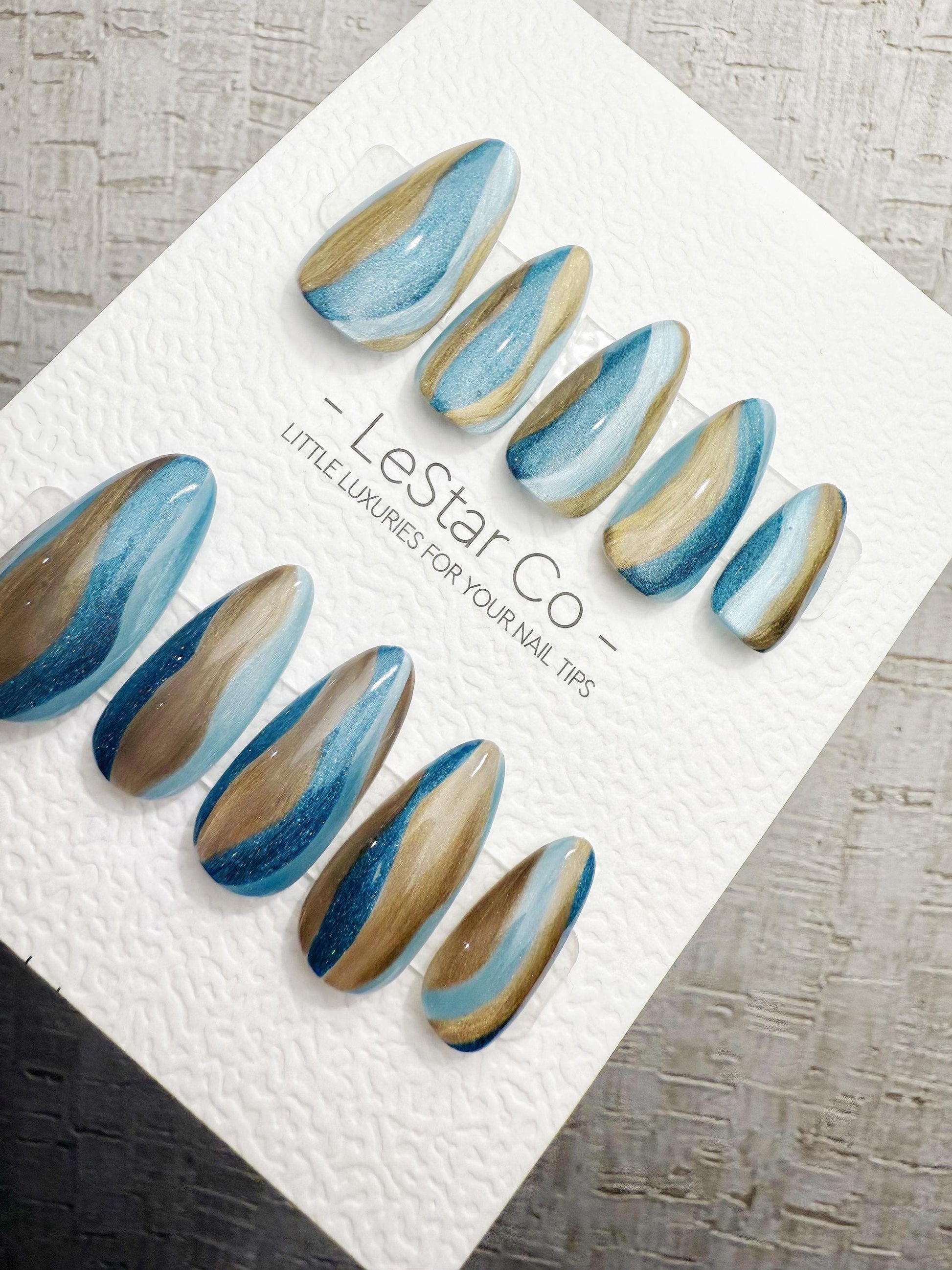 Handmade Press On Ocean Alloy Flow Gel Acrylic Nails 4for3 Timed Offer