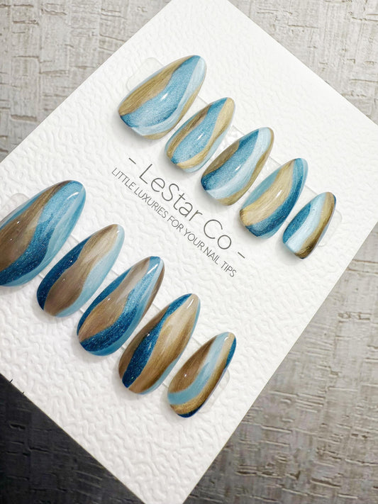 Handmade Press On Ocean Alloy Flow Gel Acrylic Nails 4for3 Timed Offer