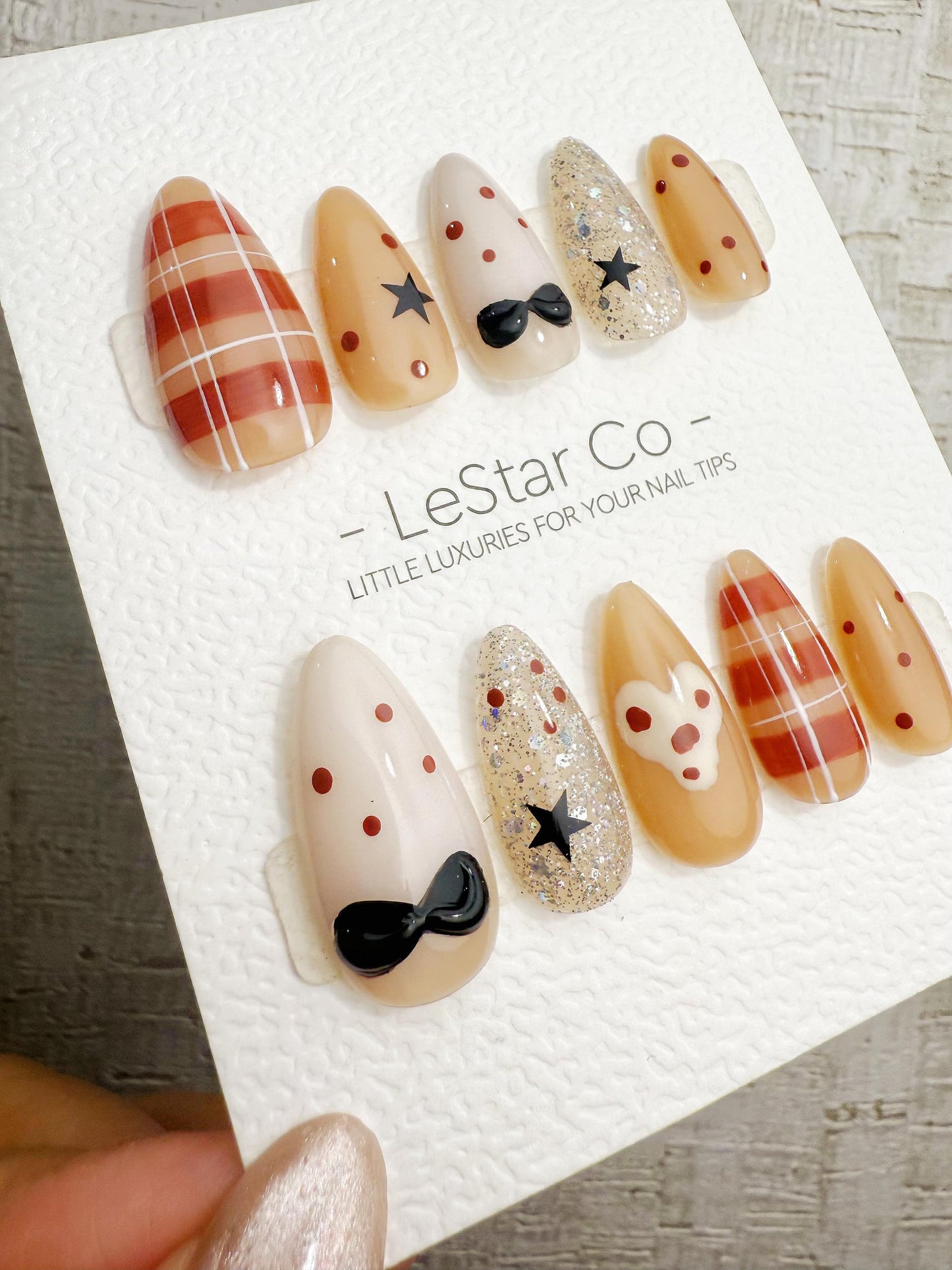 Handmade Press On Sweet Plaid Story Gel Acrylic Nails 4for3 Timed Offer