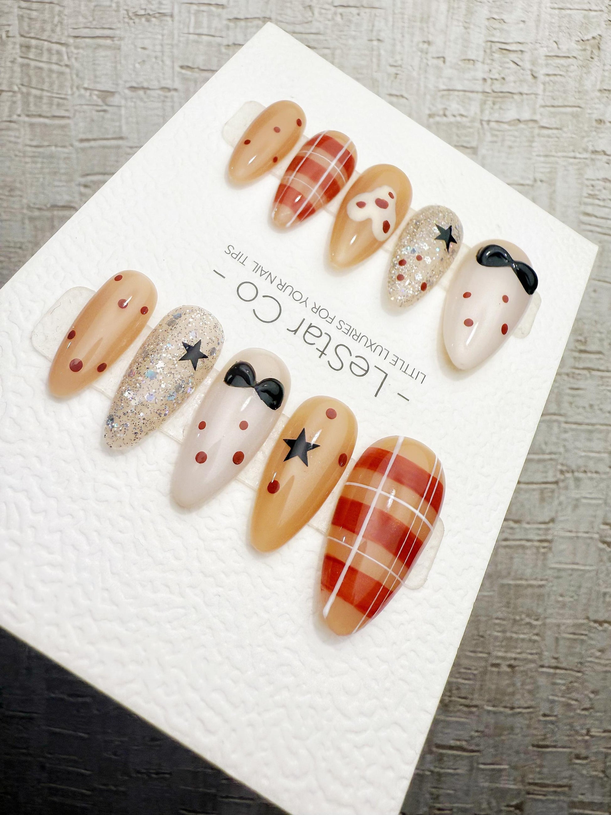Handmade Press On Sweet Plaid Story Gel Acrylic Nails 4for3 Timed Offer