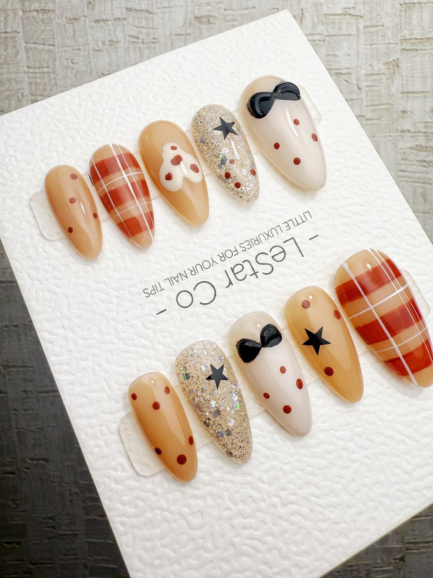 Handmade Press On Sweet Plaid Story Gel Acrylic Nails 4for3 Timed Offer