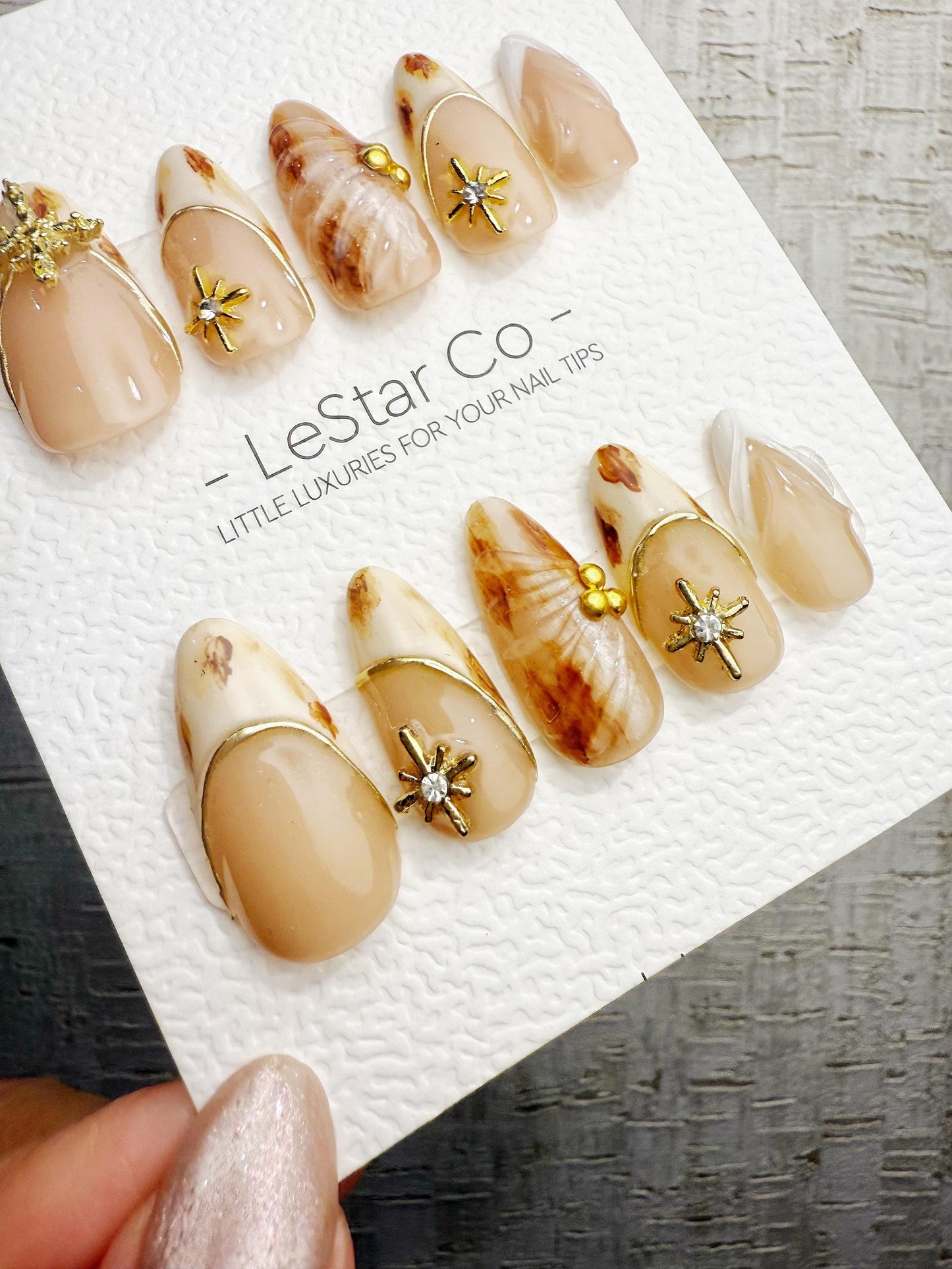 Handmade Press On Golden Milk Marble Gel Acrylic Nails 4for3 Timed Offer