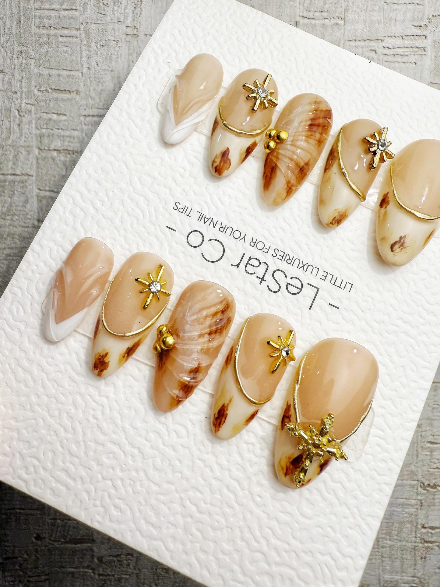 Handmade Press On Golden Milk Marble Gel Acrylic Nails 4for3 Timed Offer