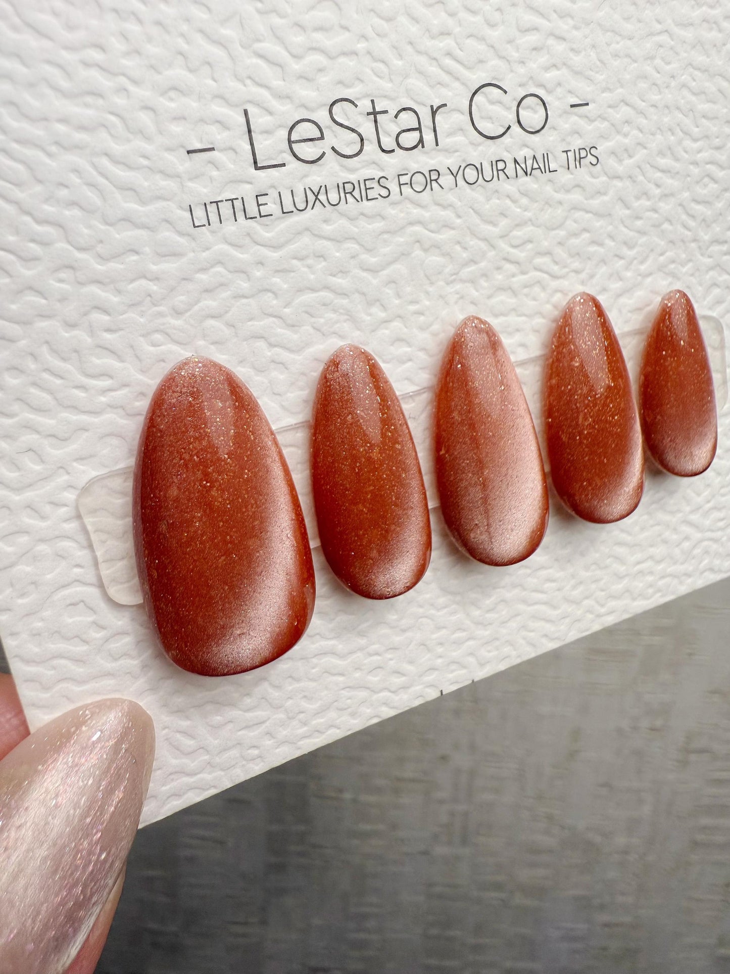 Handmade Press On Copper Flake Glow Cat Eye Gel Acrylic Nails 4for3 Timed Offer