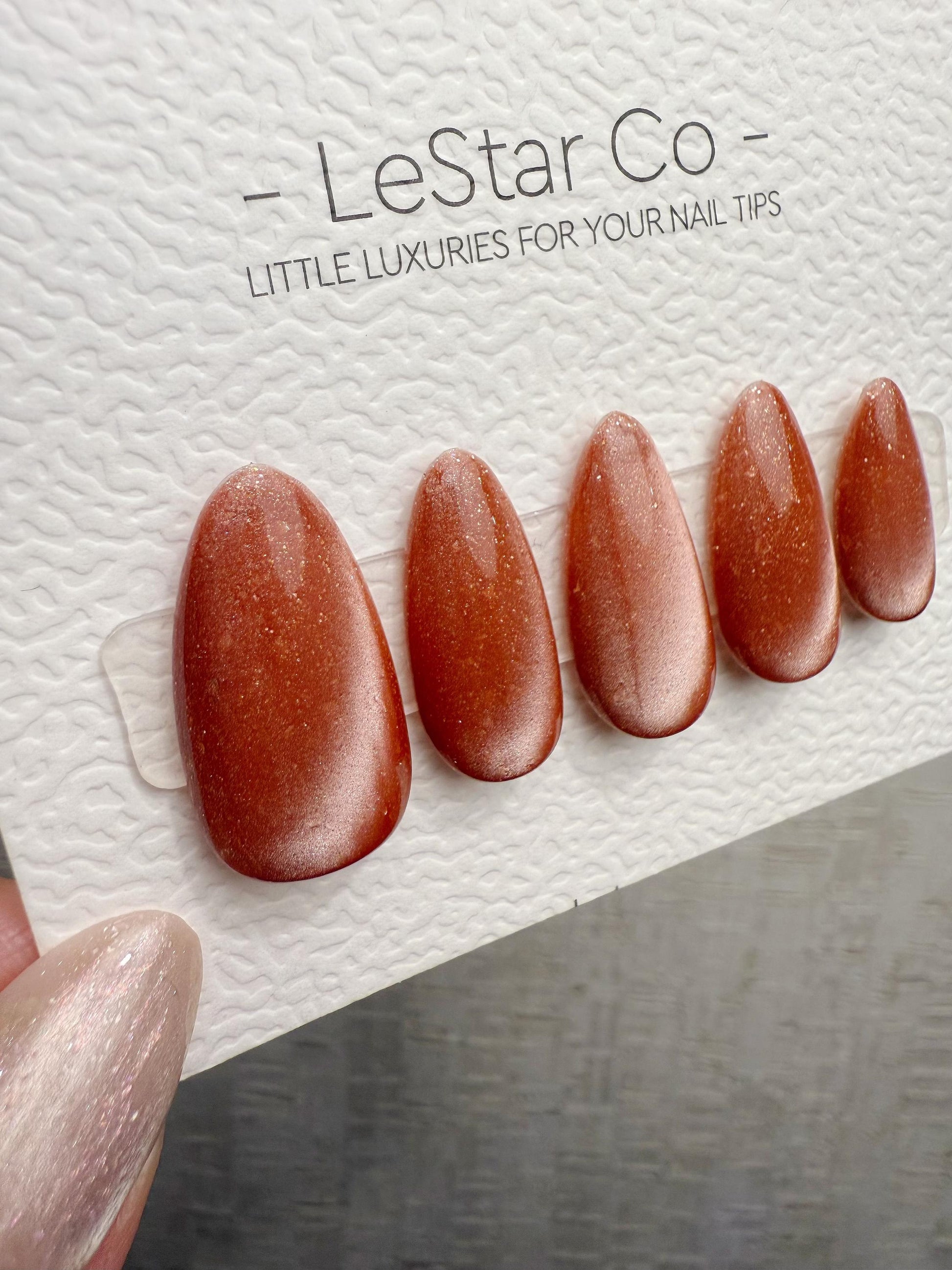 Handmade Press On Copper Flake Glow Cat Eye Gel Acrylic Nails 4for3 Timed Offer