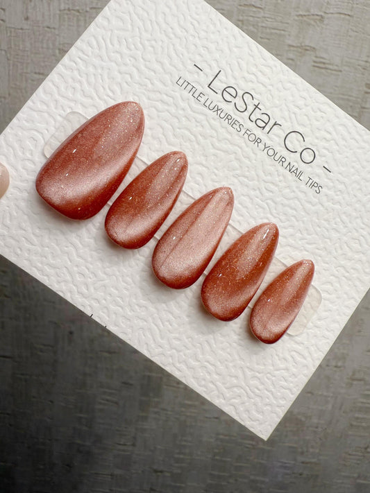 Handmade Press On Copper Flake Glow Cat Eye Gel Acrylic Nails 4for3 Timed Offer