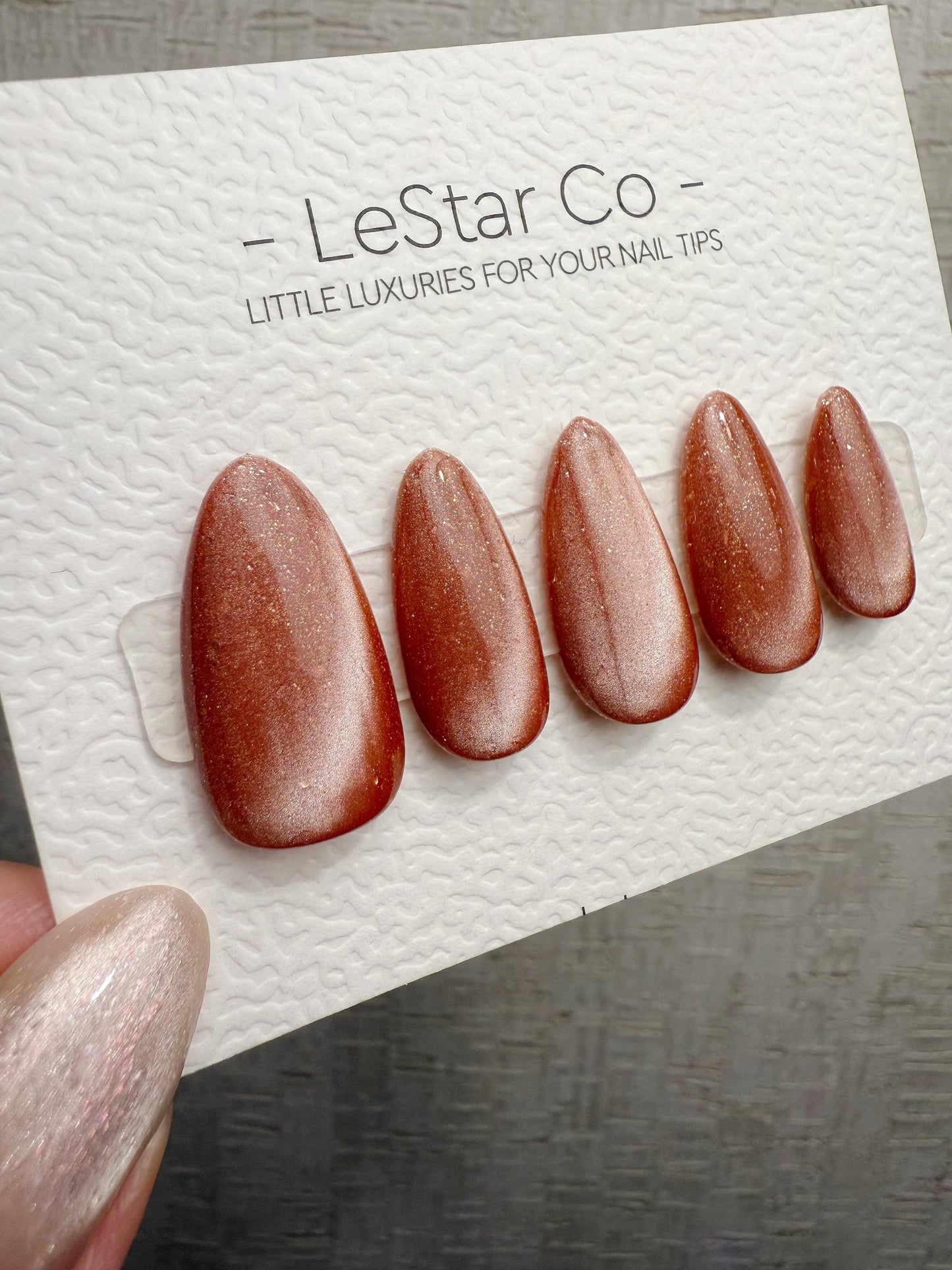 Handmade Press On Copper Flake Glow Cat Eye Gel Acrylic Nails 4for3 Timed Offer