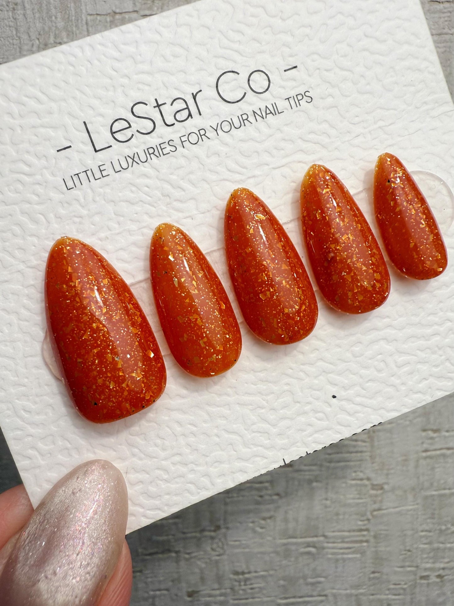 Handmade Press On Amber Candy Flake Gel Acrylic Nails 4for3 Timed Offer