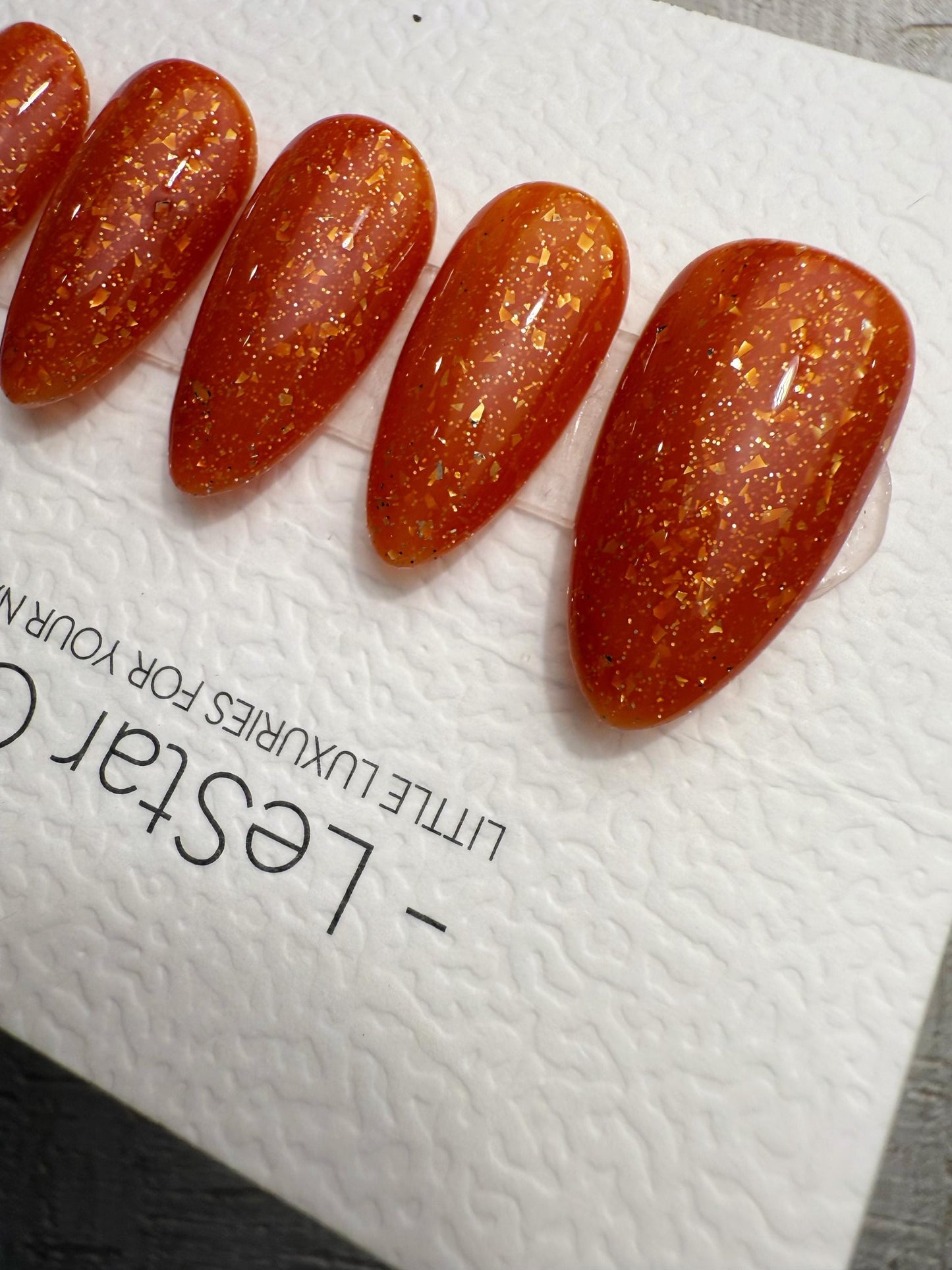 Handmade Press On Amber Candy Flake Gel Acrylic Nails 4for3 Timed Offer