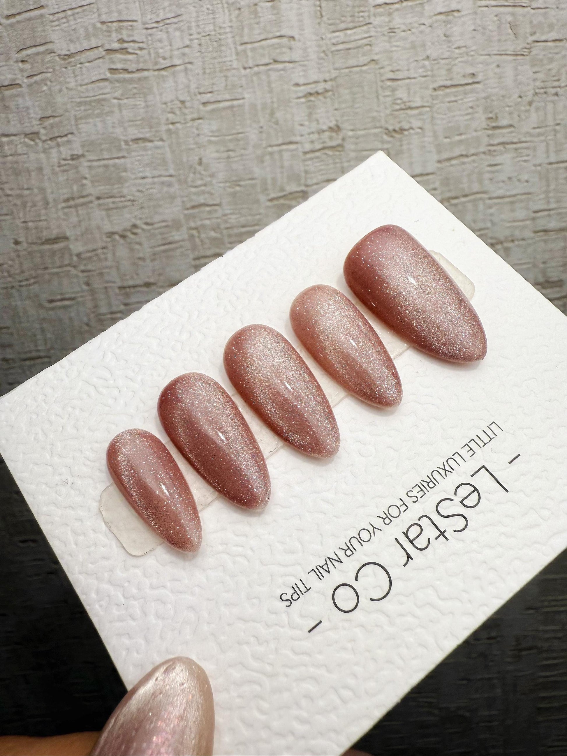 Handmade Press On Dusty Rose Cat Eye Gel Acrylic Nails 4for3 Timed Offer