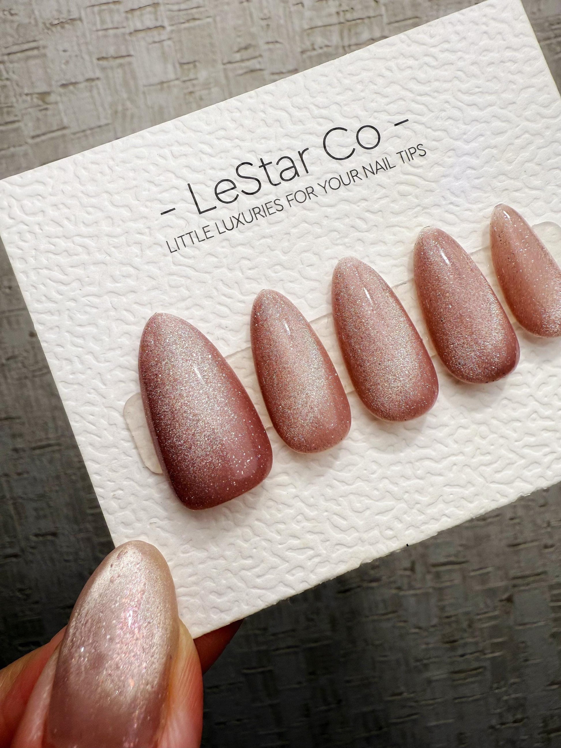 Handmade Press On Dusty Rose Cat Eye Gel Acrylic Nails 4for3 Timed Offer