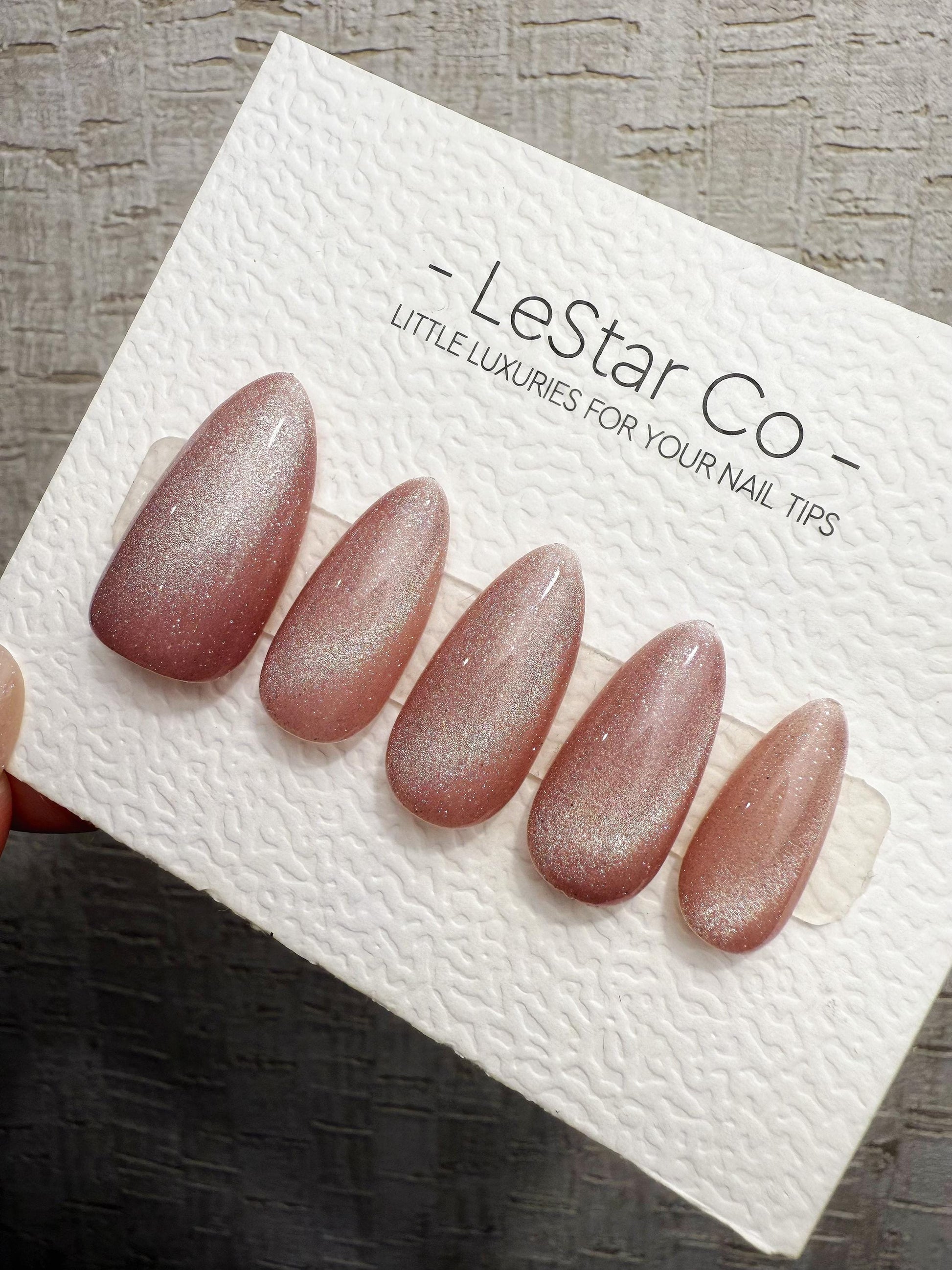 Handmade Press On Dusty Rose Cat Eye Gel Acrylic Nails 4for3 Timed Offer