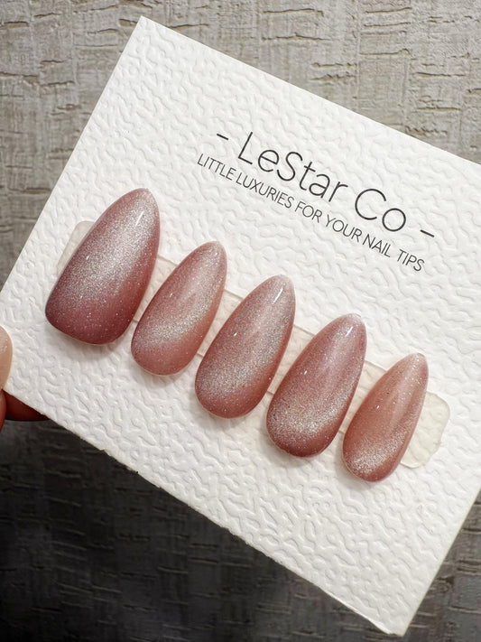 Handmade Press On Dusty Rose Cat Eye Gel Acrylic Nails 4for3 Timed Offer