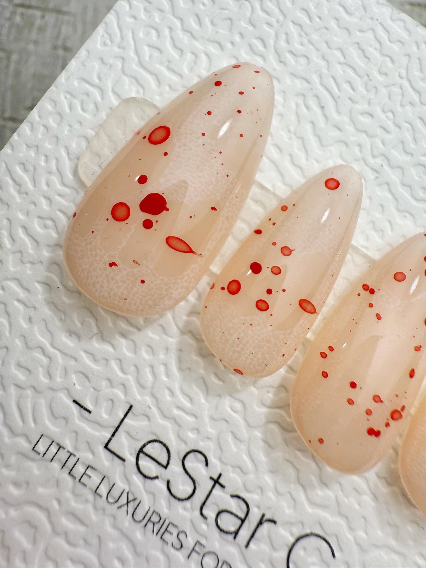 Handmade Press On Blush Blood Splatter Gel Acrylic Nails 4for3 Timed Offer