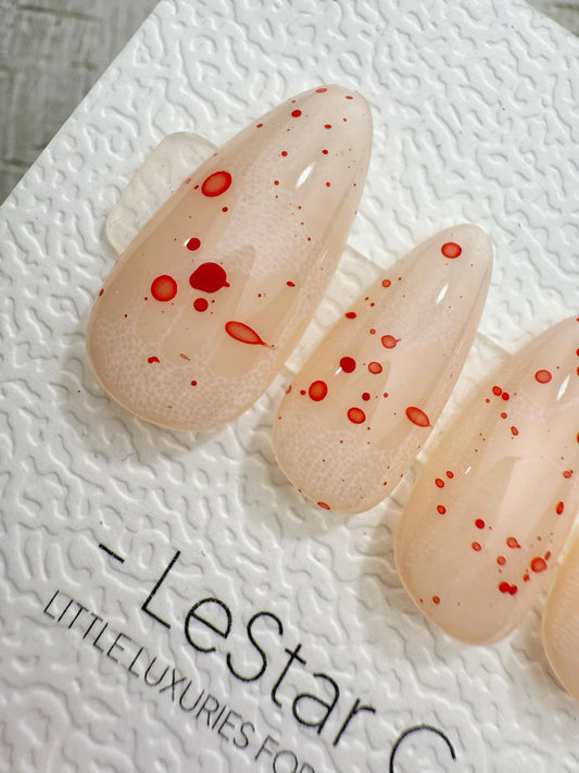 Handmade Press On Blush Blood Splatter Gel Acrylic Nails 4for3 Timed Offer