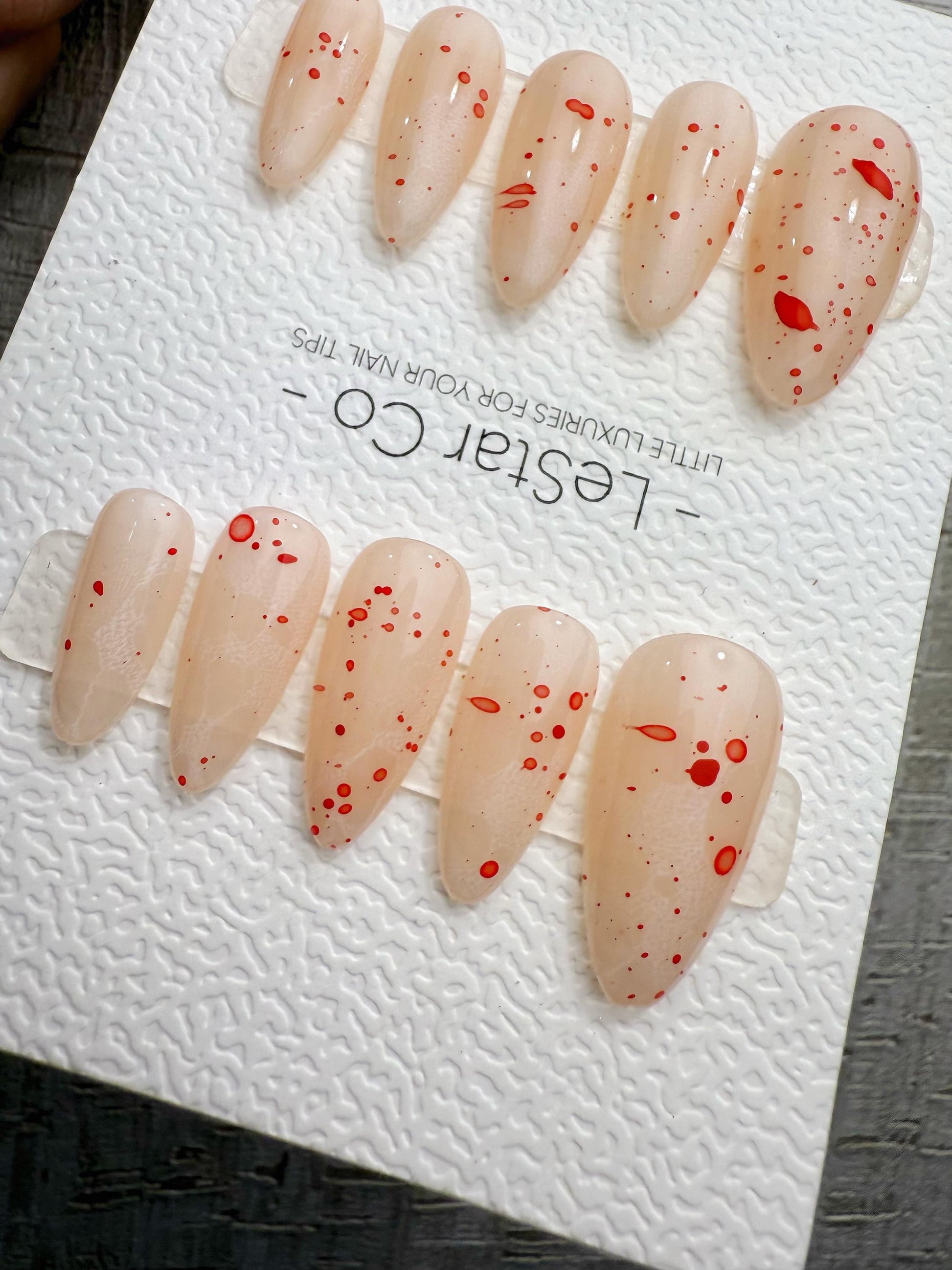 Handmade Press On Blush Blood Splatter Gel Acrylic Nails 4for3 Timed Offer