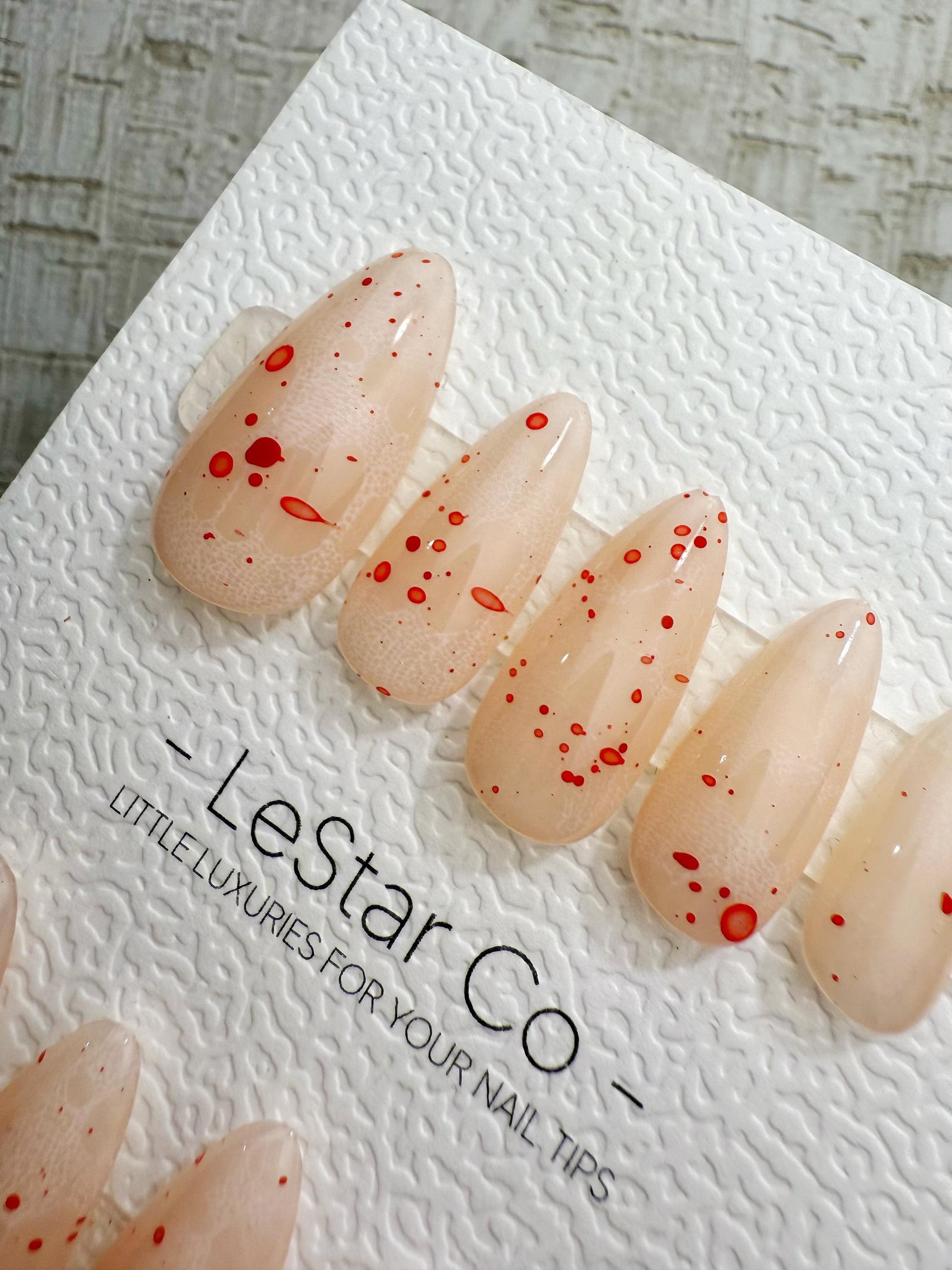 Handmade Press On Blush Blood Splatter Gel Acrylic Nails 4for3 Timed Offer