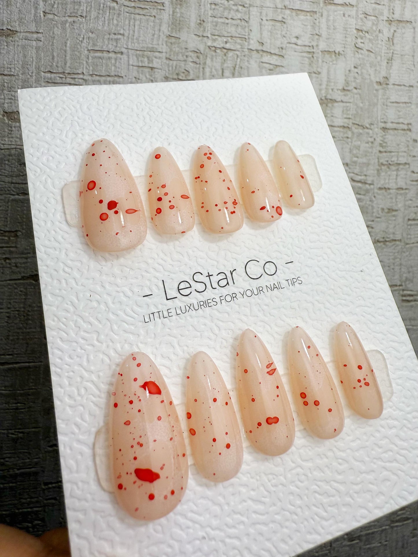 Handmade Press On Blush Blood Splatter Gel Acrylic Nails 4for3 Timed Offer