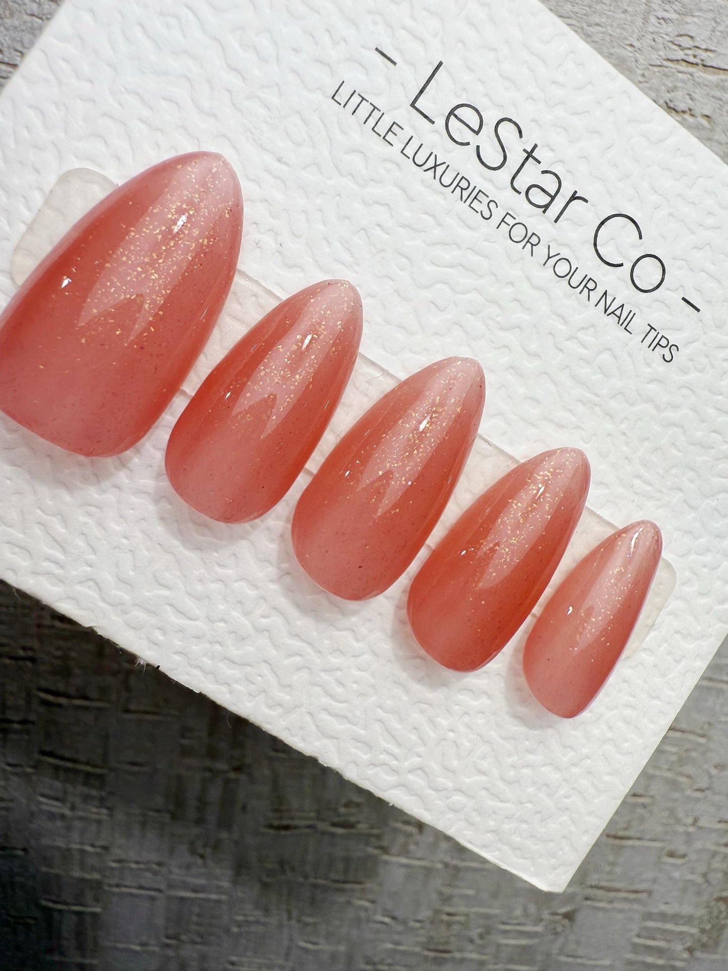Reusable Sunset Peach Dust | Handmade Press On Gel Acrylic Nails | 4for3 Timed Offer