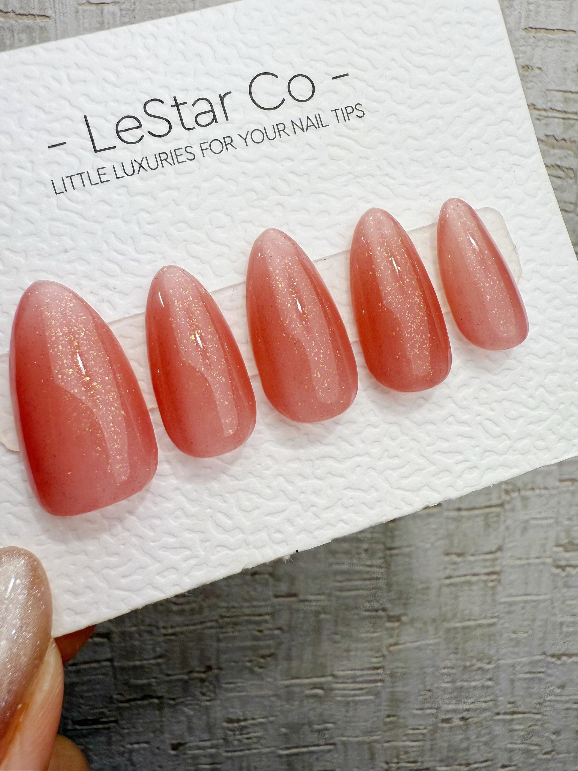 Reusable Sunset Peach Dust | Handmade Press On Gel Acrylic Nails | 4for3 Timed Offer