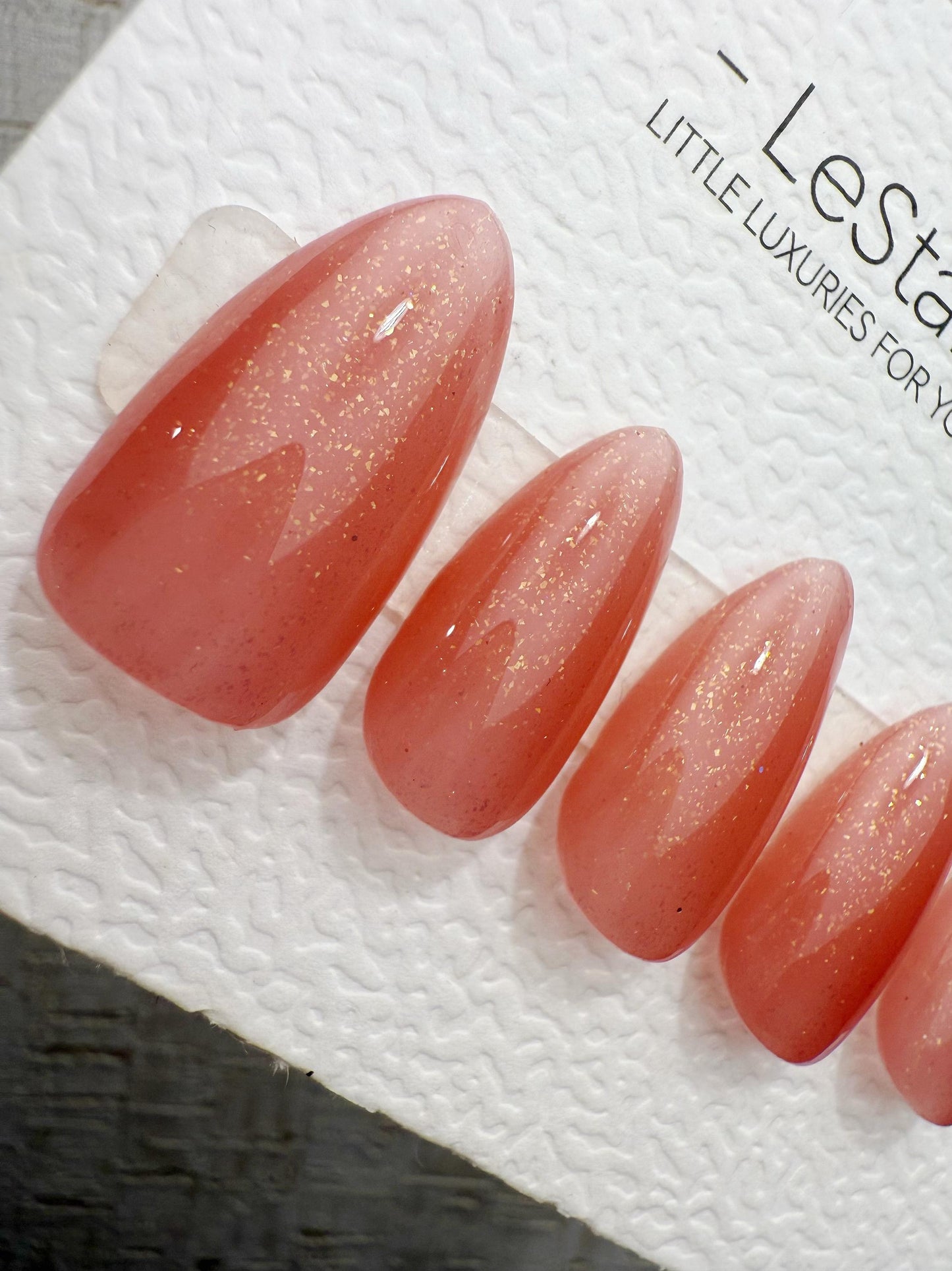 Reusable Sunset Peach Dust | Handmade Press On Gel Acrylic Nails | 4for3 Timed Offer