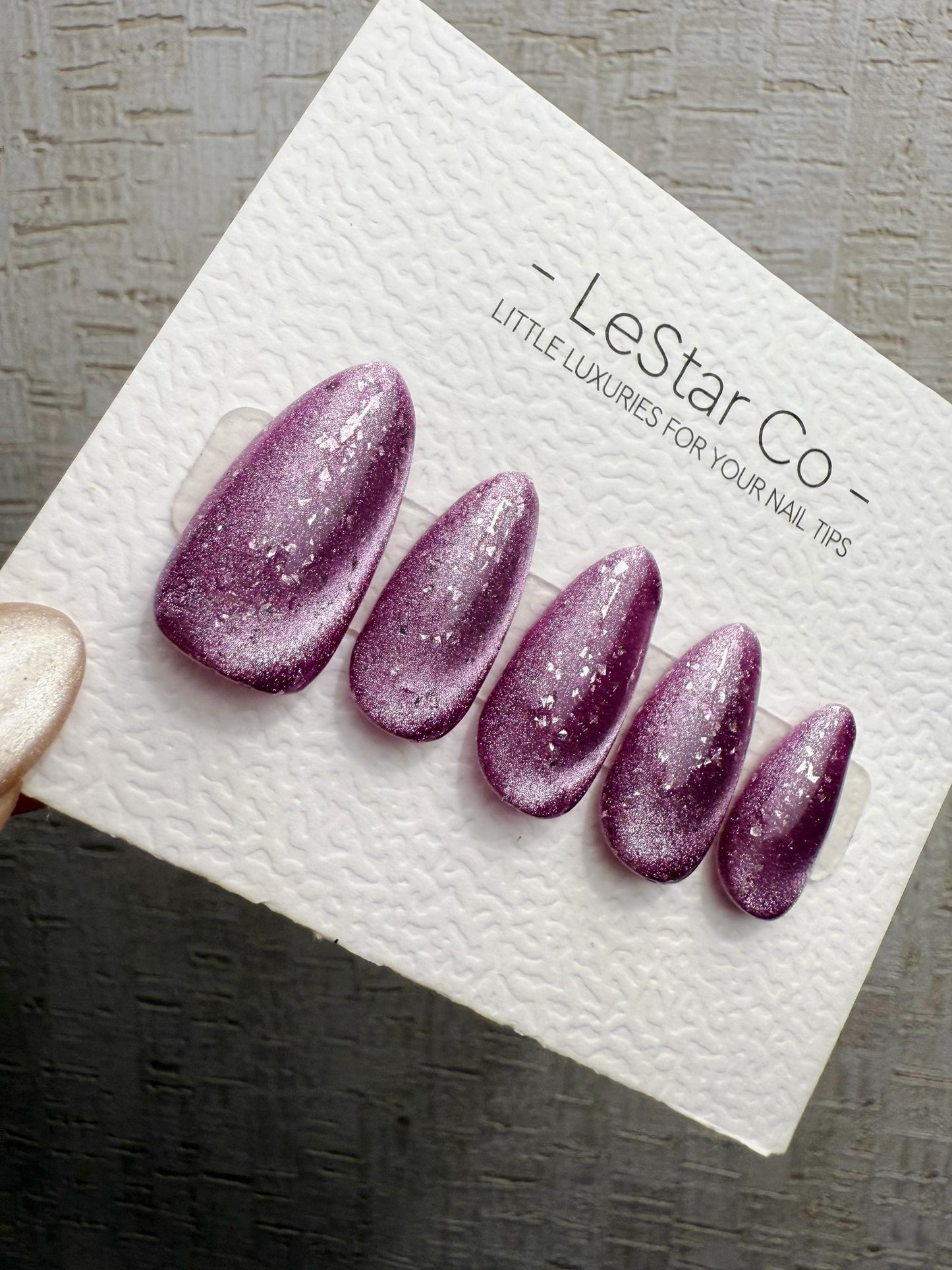 Reusable Plum Galaxy Glow | Handmade Press On Gel Acrylic Nails | 4for3 Timed Offer