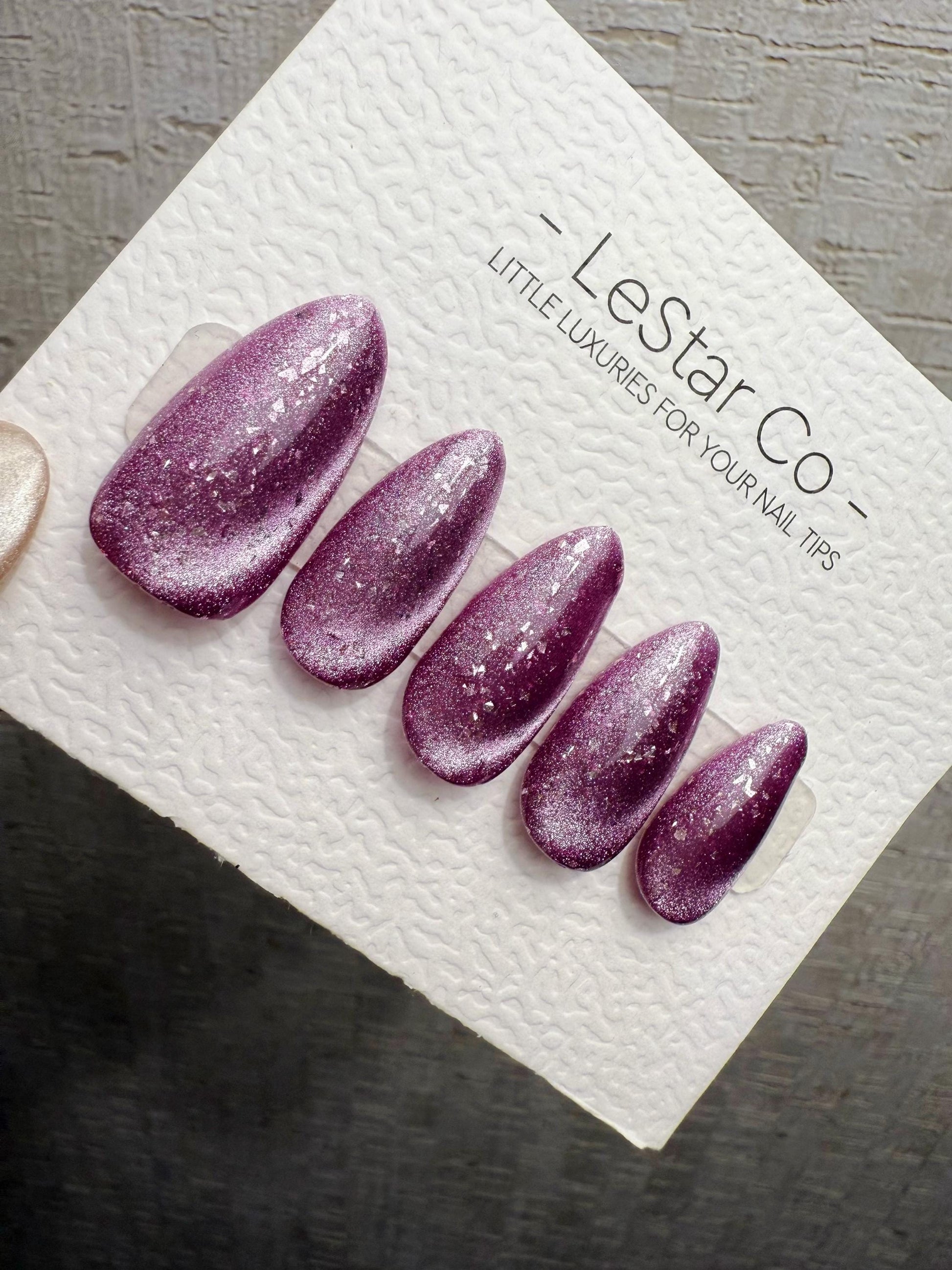 Reusable Plum Galaxy Glow | Handmade Press On Gel Acrylic Nails | 4for3 Timed Offer