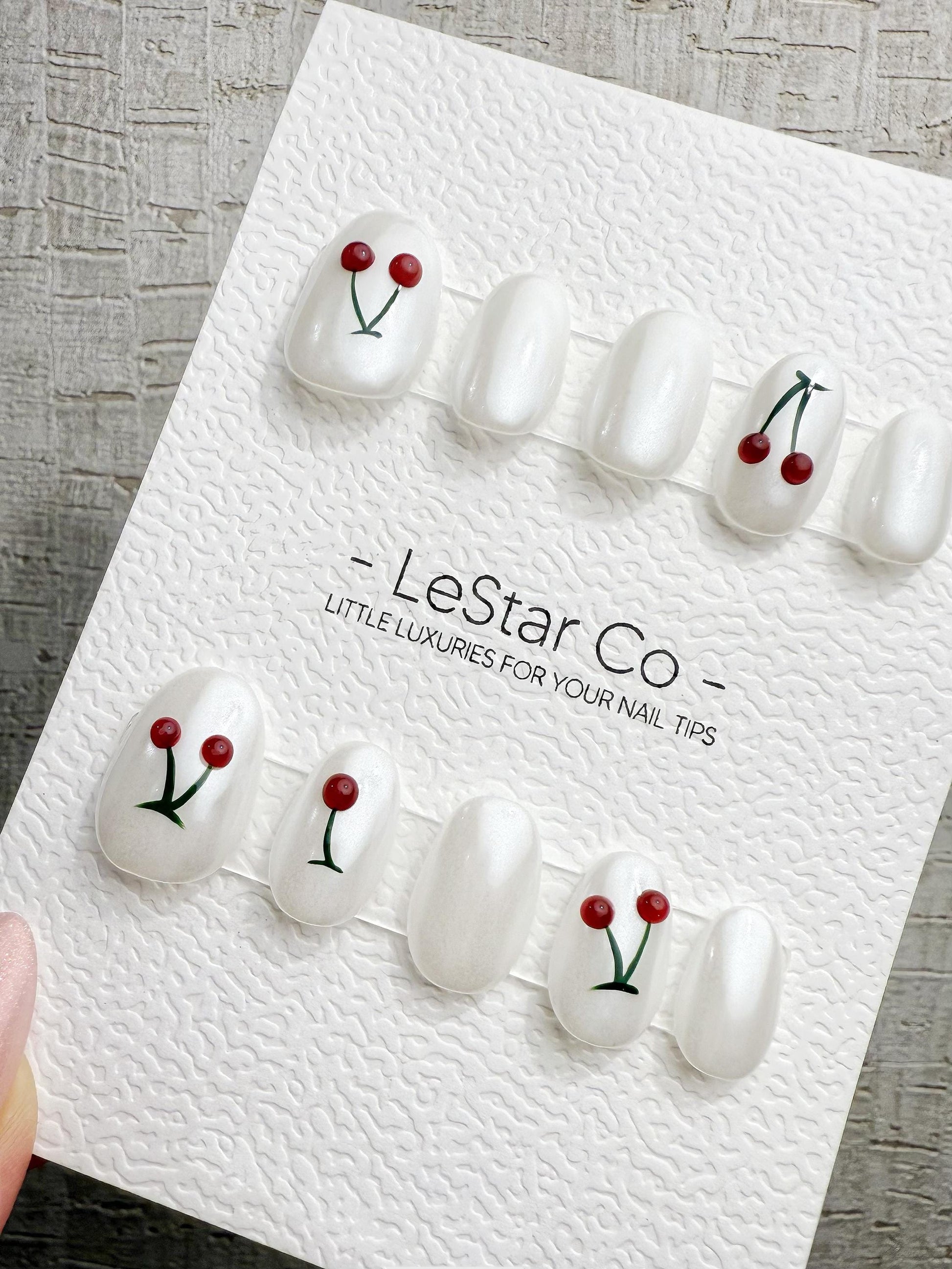 Handmade Press On Cherry Milk Minimal Gel Acrylic Nails 4for3 Timed Offer